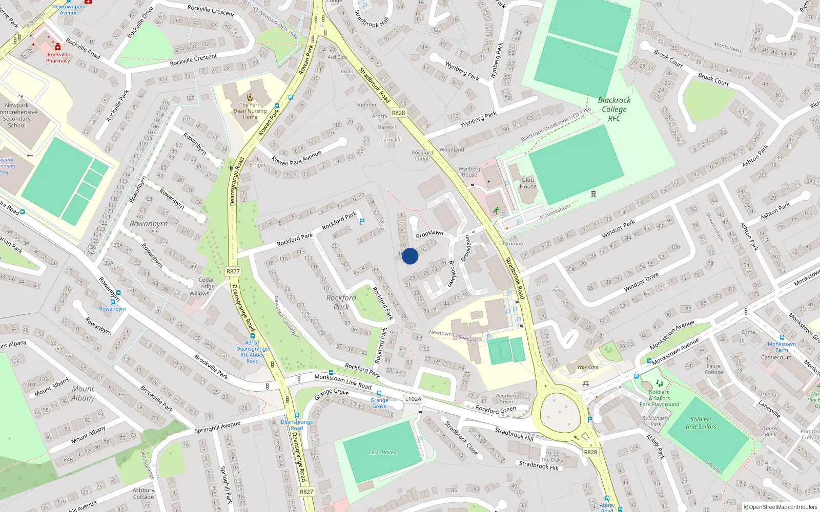 Overhead map showing the location of 12 Rockford Manor, Blackrock