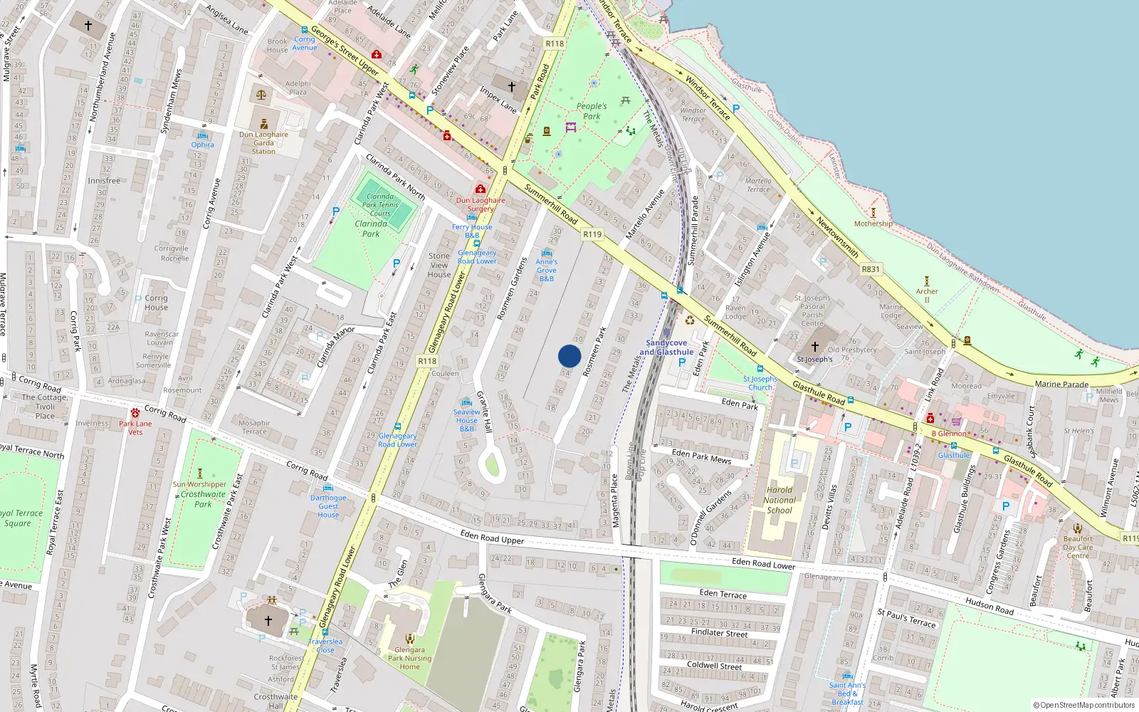 Overhead map showing the location of 12 Rosmeen Park, Dublin