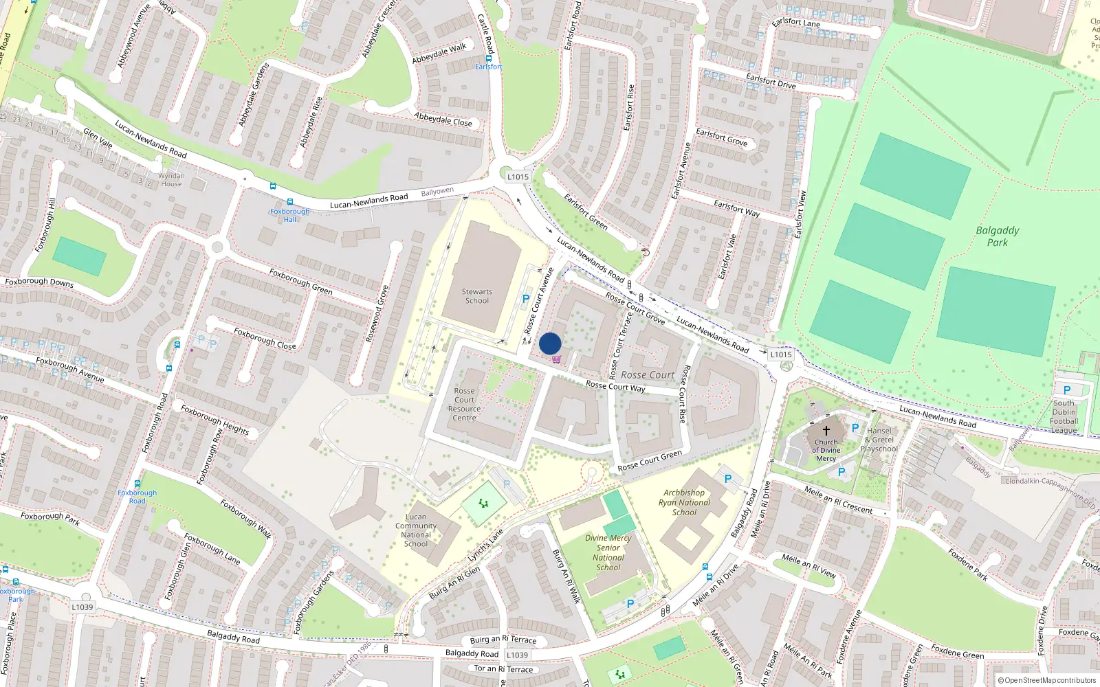 Overhead map showing the location of 12 Rosse Court Hall, Balgaddy Road, Lucan