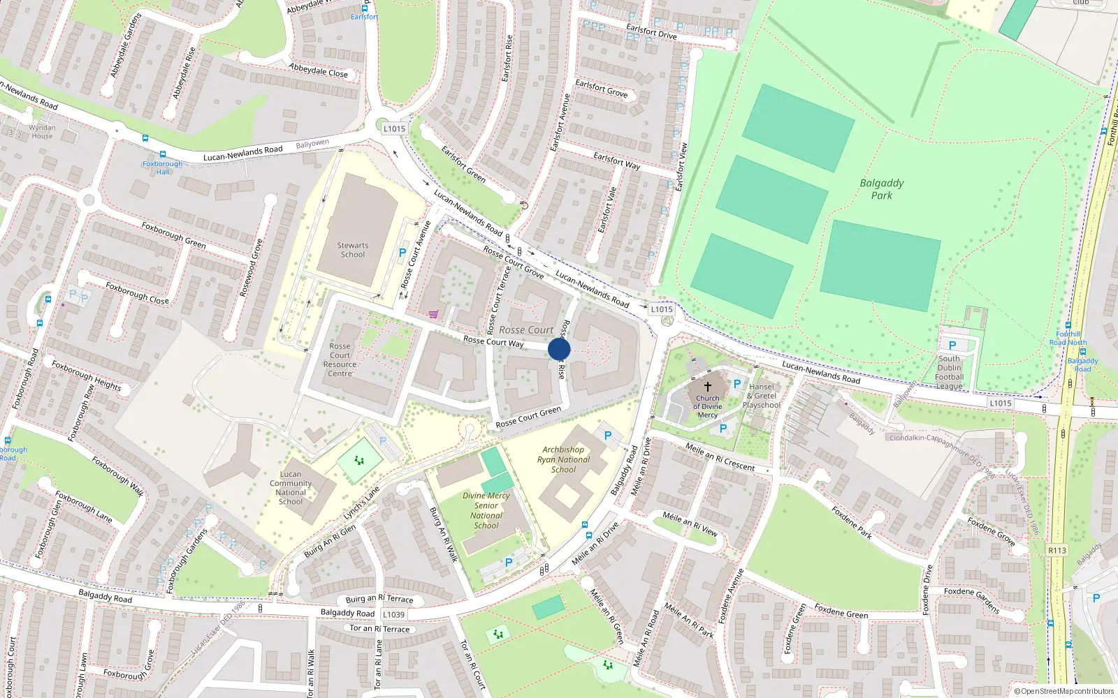 Overhead map showing the location of 12 Rosse Court Rise, Lucan