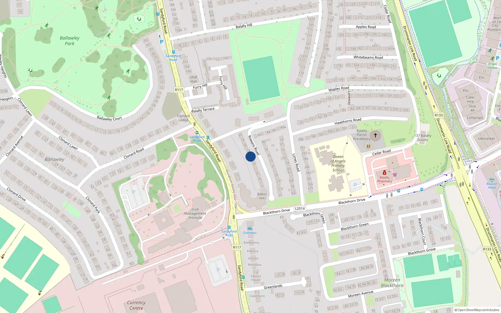 Overhead map showing the location of 12 Rowans Road, Wedgewood