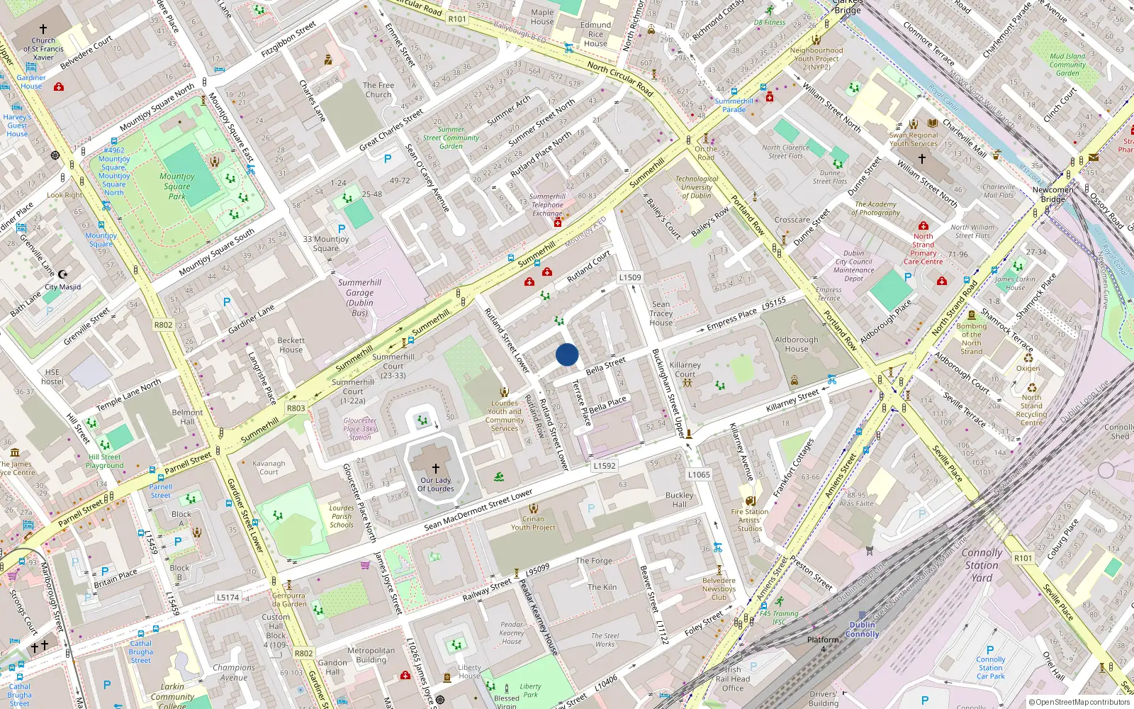 Overhead map showing the location of 12 Rutland Cottages, Summerhill, Dublin 1