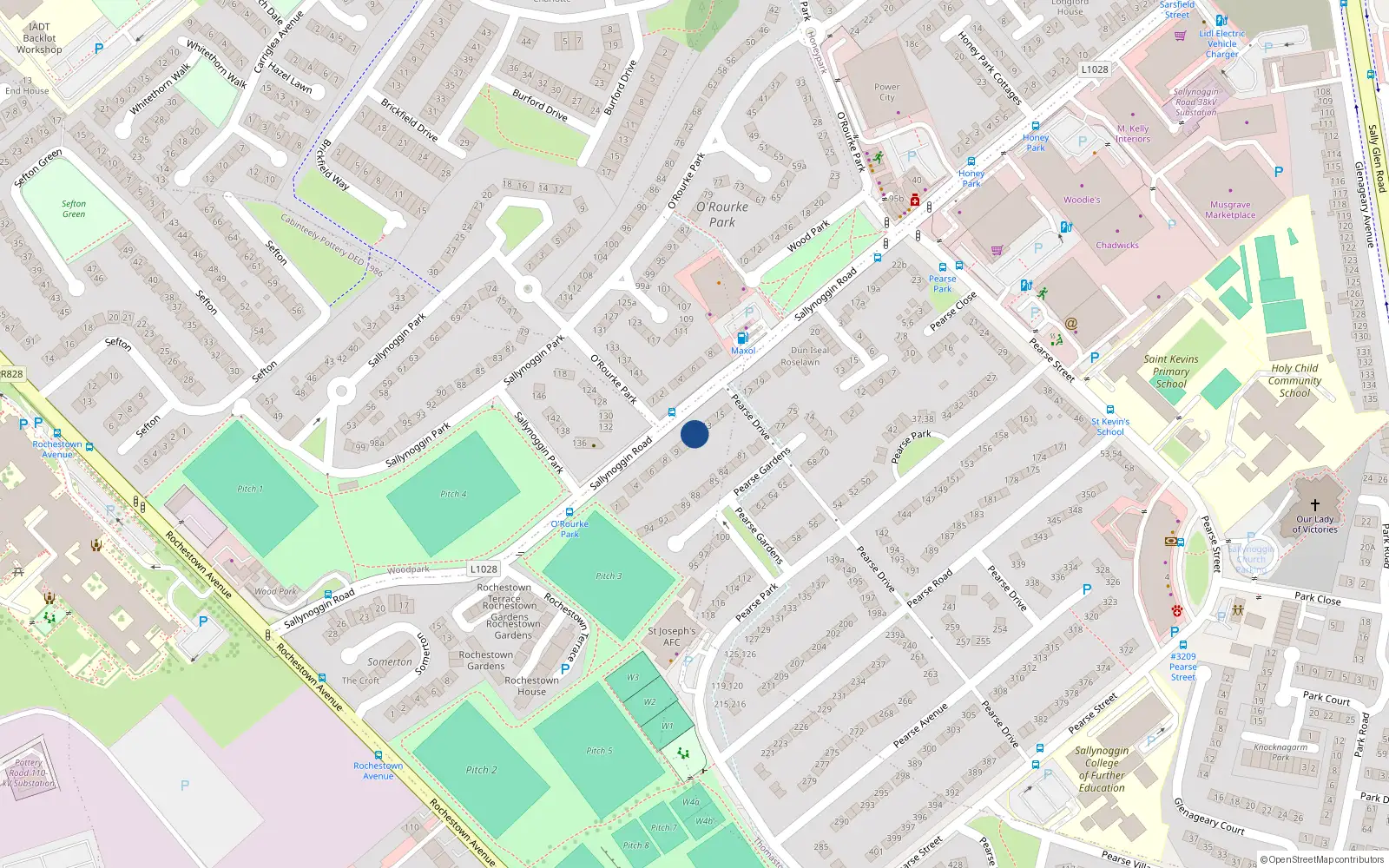 Overhead map showing the location of 12 Sallynoggin Road Upper, Dun Laoghaire, Dublin