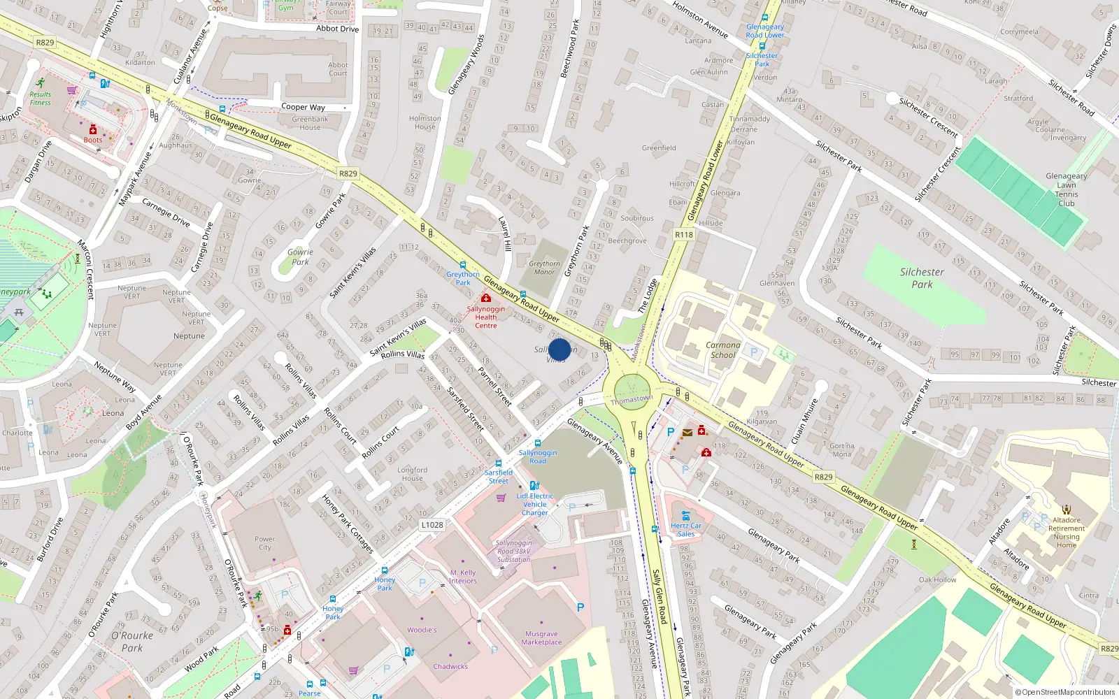 Overhead map showing the location of 12 Sallynoggin Villas, Glenageary Road, Sallynoggin