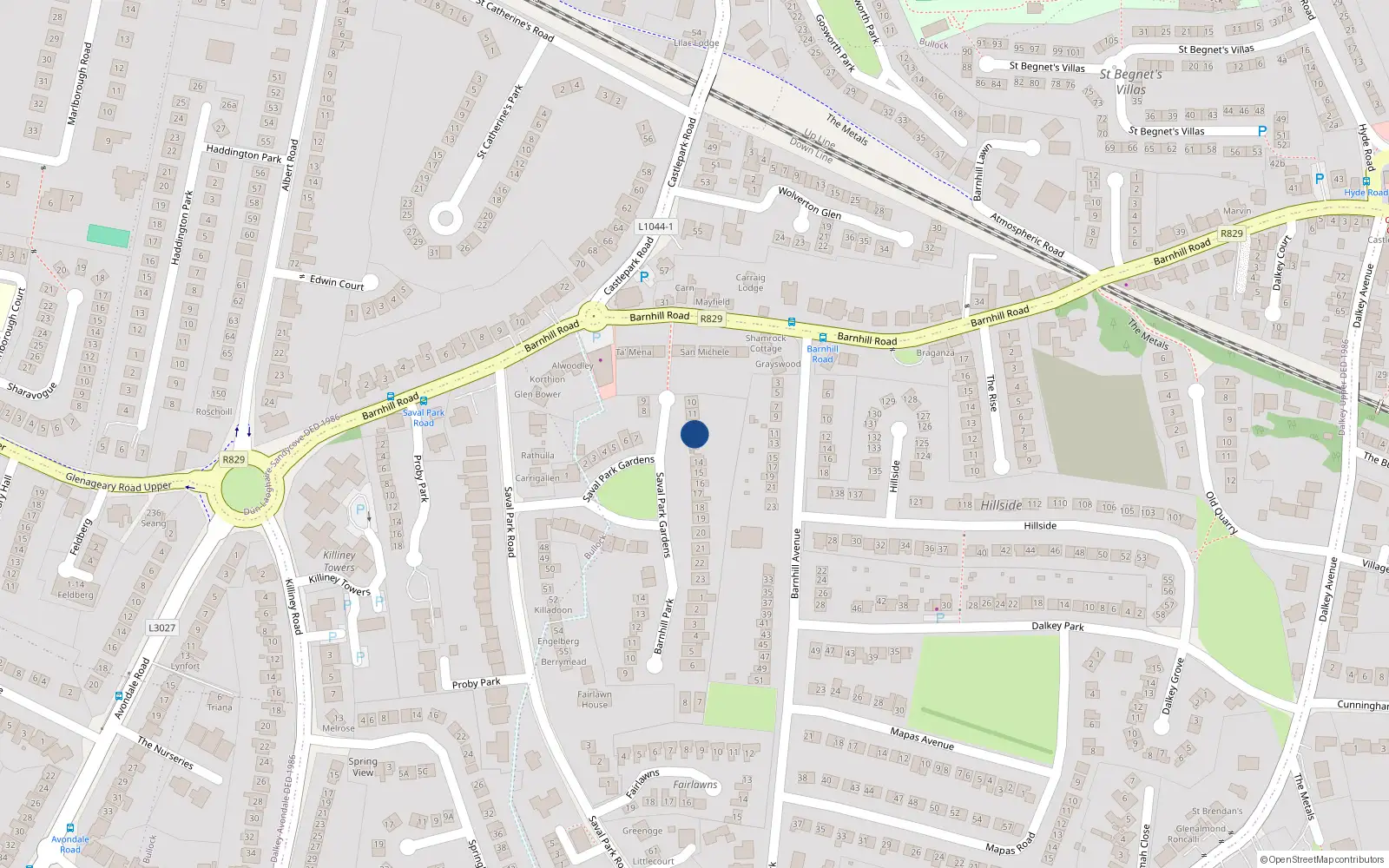 Overhead map showing the location of 12 Saval Park Gardens, Dalkey