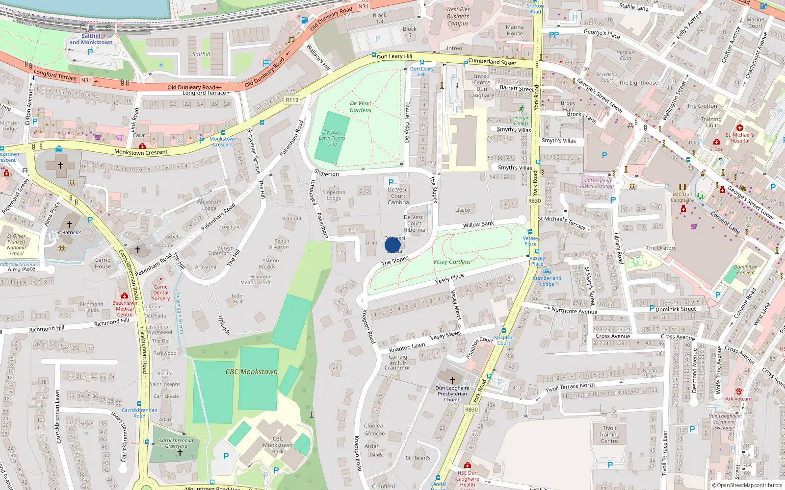 Overhead map showing the location of 12 Scotia, De Vesci Court, Monkstown