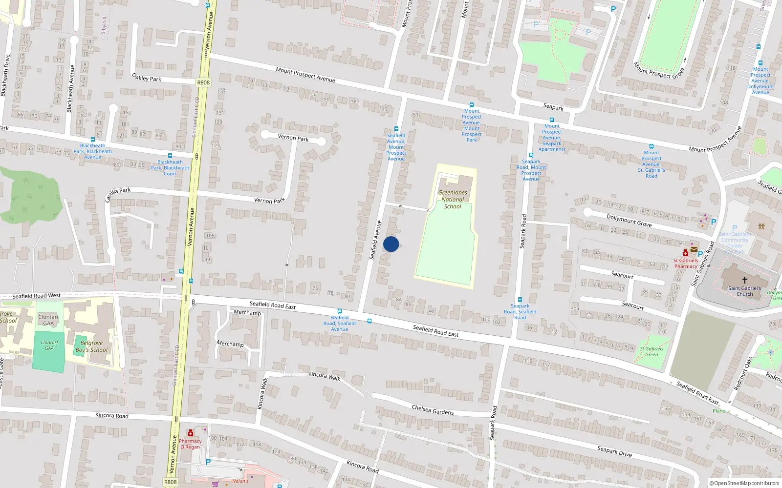 Overhead map showing the location of 12 Seafield Avenue, Dublin 3