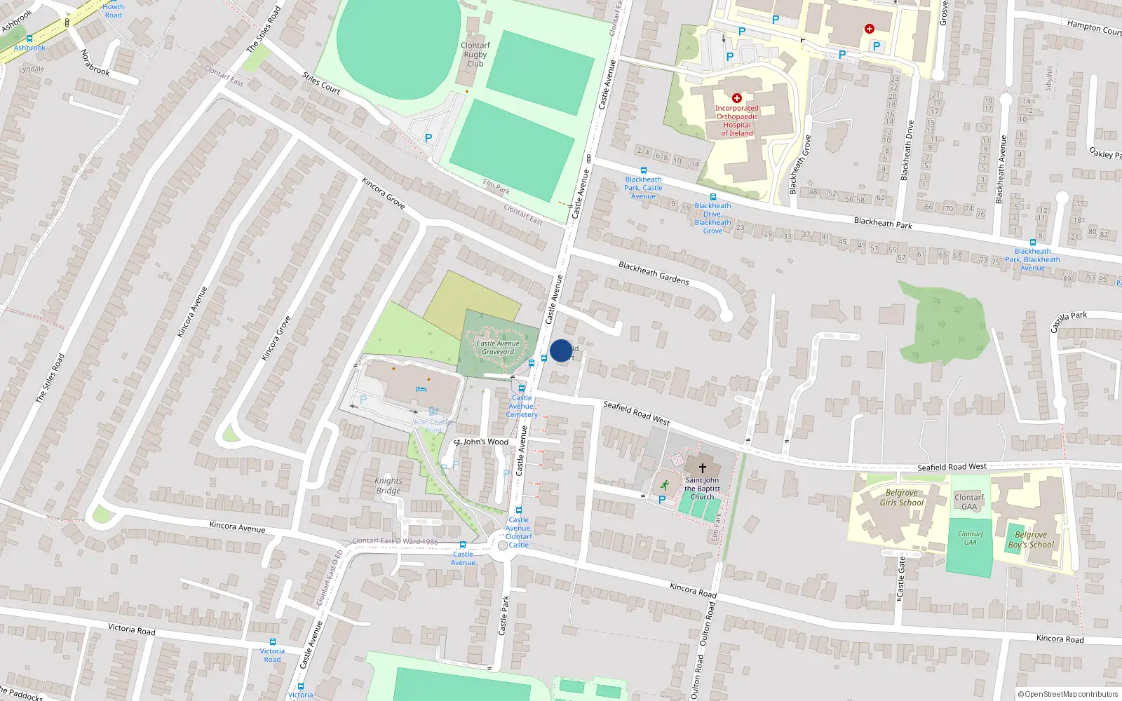 Overhead map showing the location of 12 Seafield Court, Castle Avenue, Clontarf