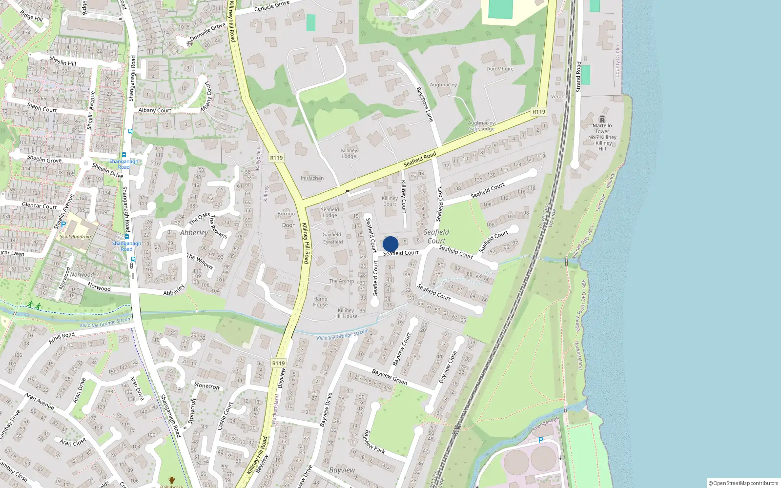 Overhead map showing the location of 12 Seafield Court, Killiney, Dublin