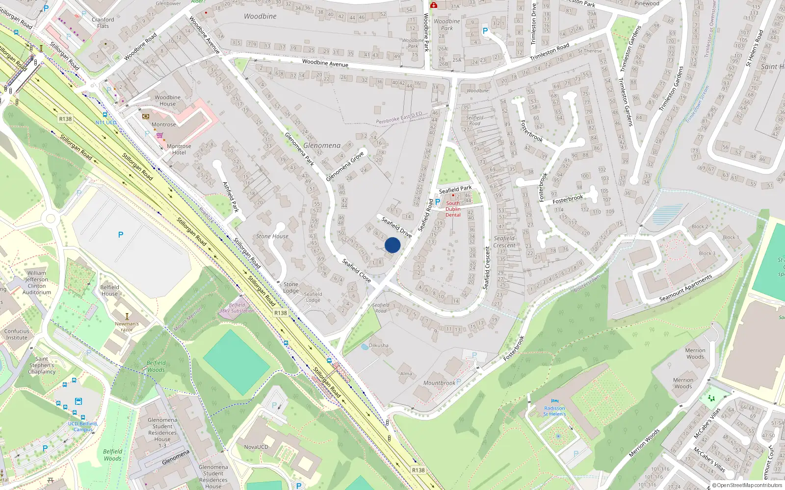 Overhead map showing the location of 12 Seafield Road, Blackrock, Co Dublin