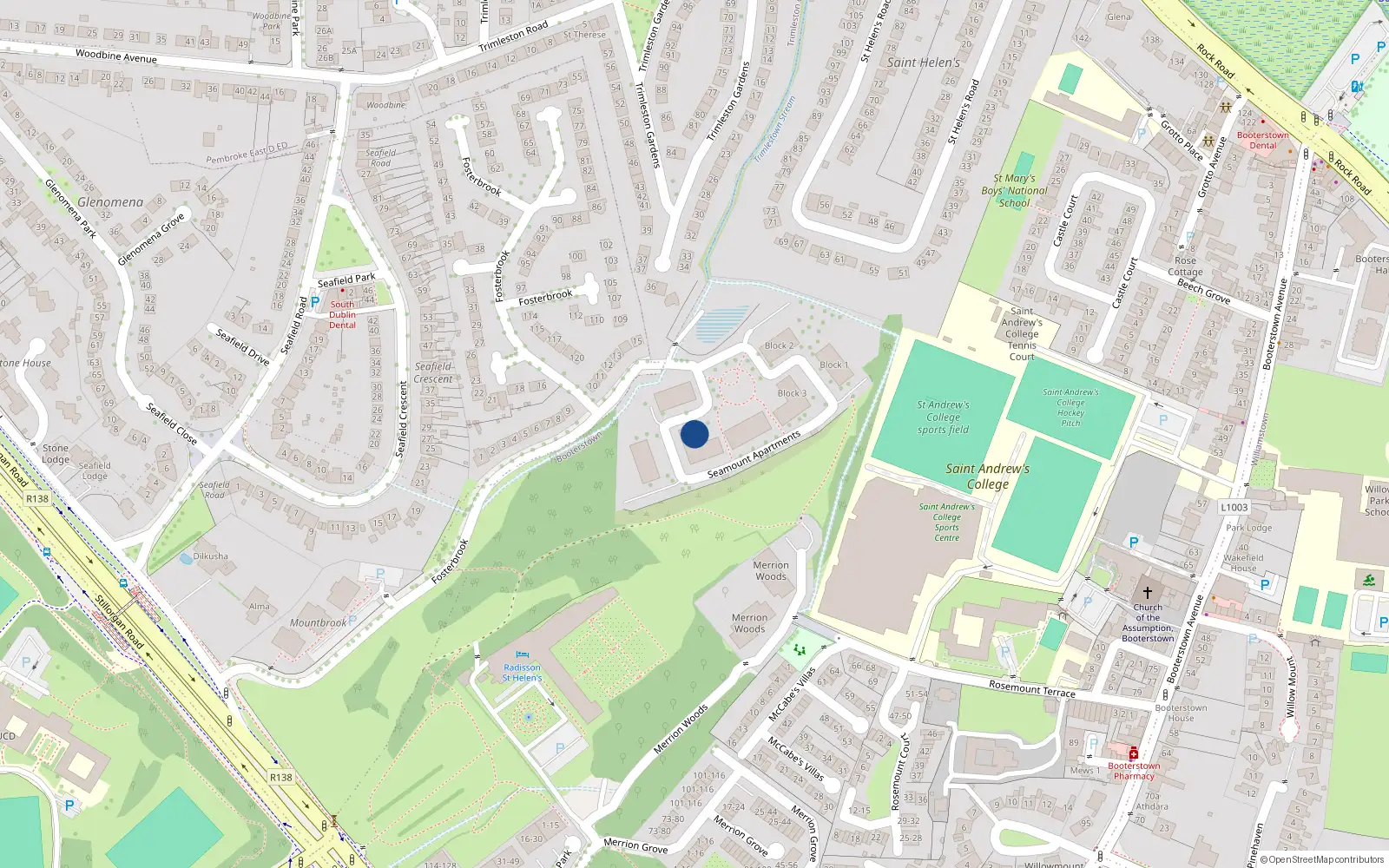 Overhead map showing the location of 12 Seamount, Stillorgan Road, Mount Merrion