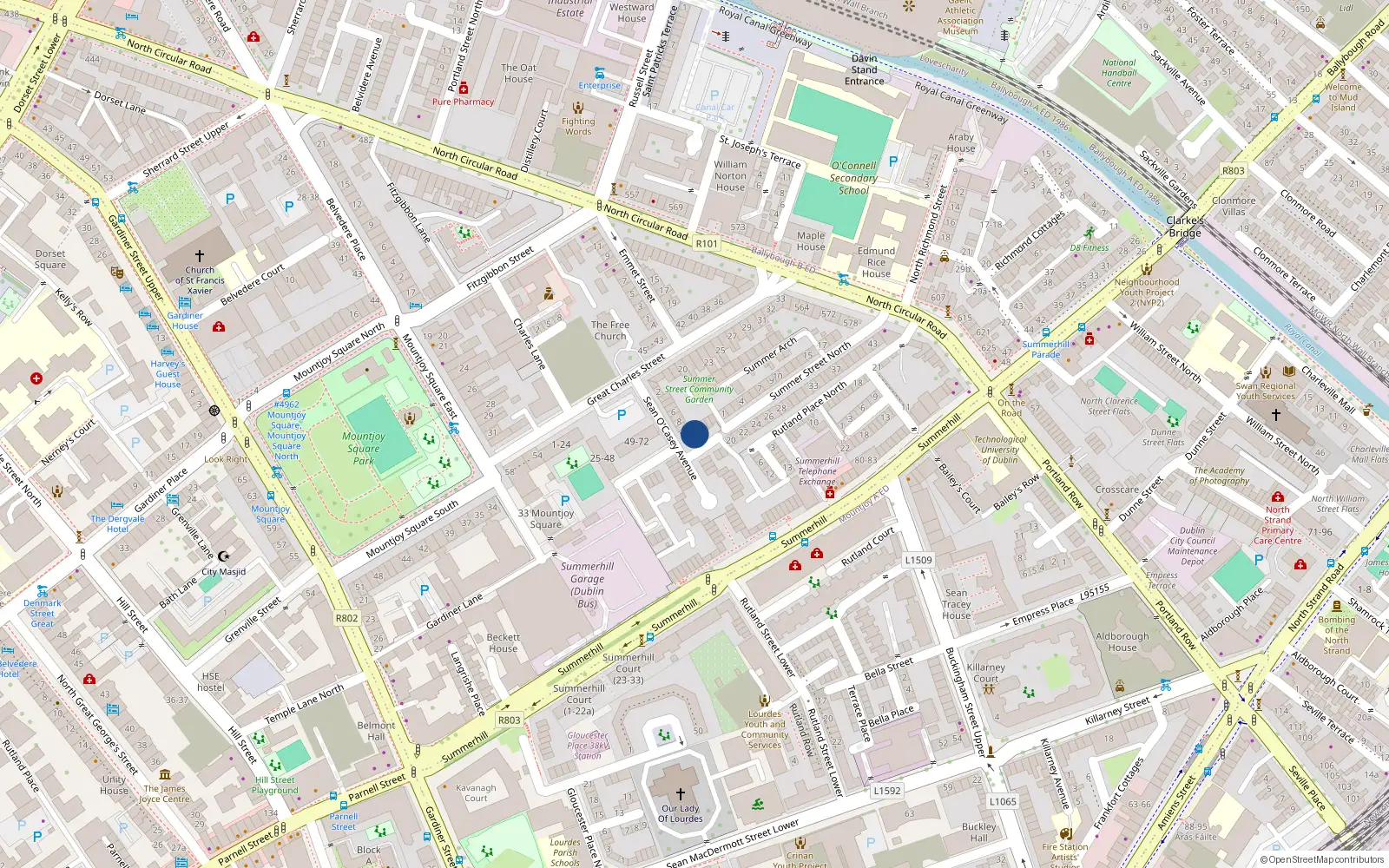 Overhead map showing the location of 12 Sean O'Casey Avenue, Dublin 1