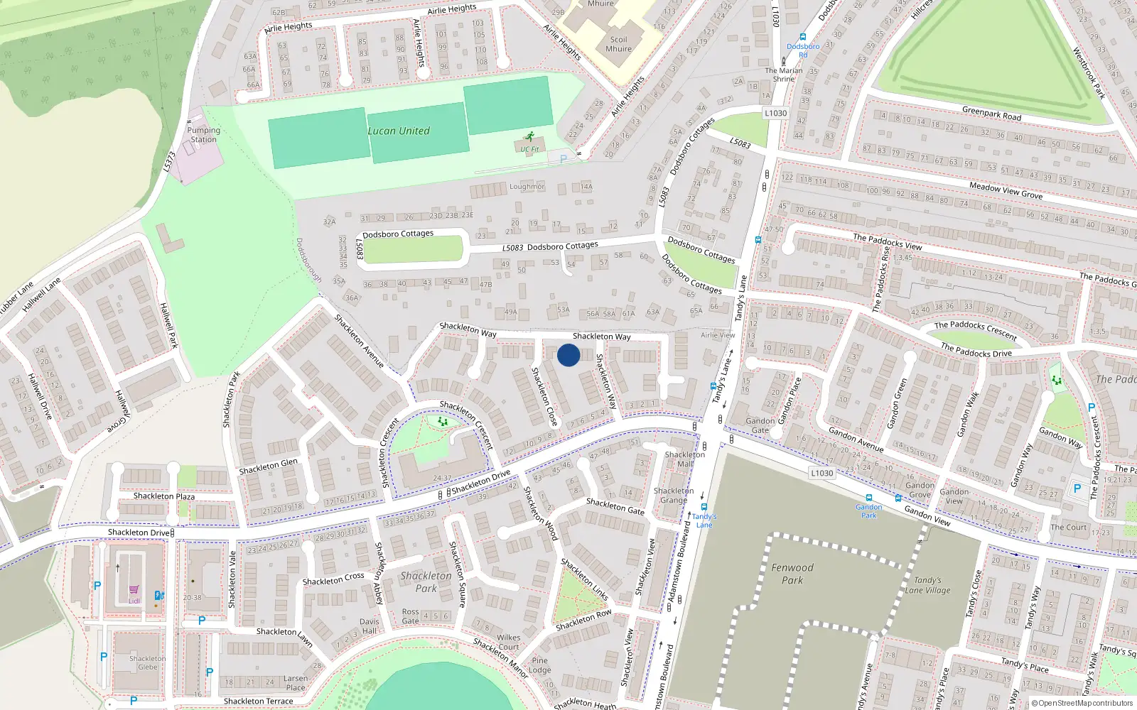 Overhead map showing the location of 12 Shackelton Way, Lucan, Co Dublin