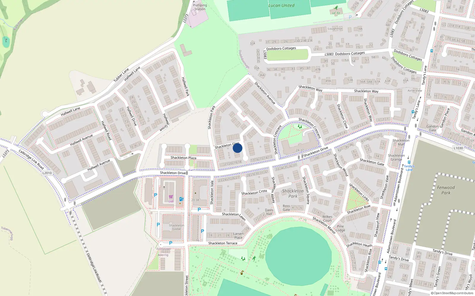 Overhead map showing the location of 12 Shackleton Glen, Lucan