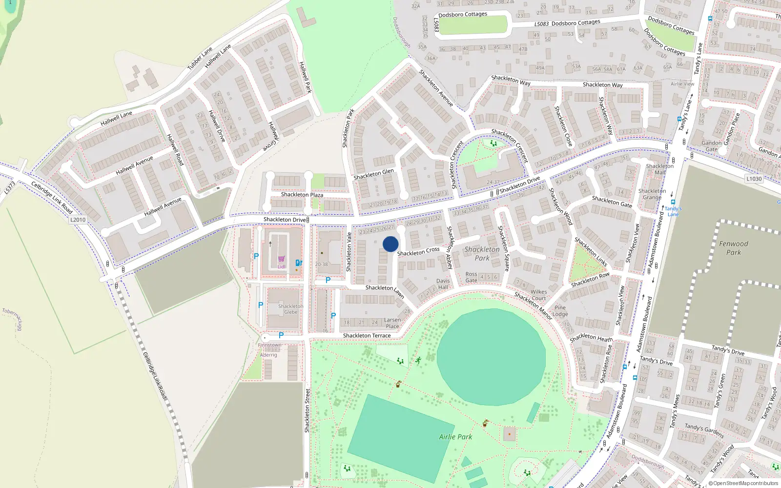 Overhead map showing the location of 12 Shackleton Cross, Lucan