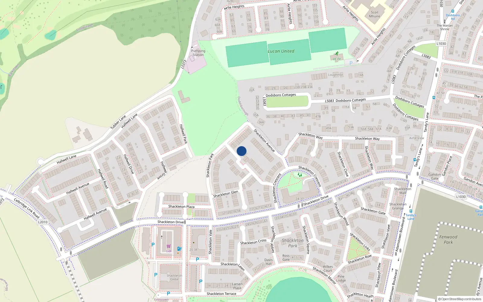 Overhead map showing the location of 12 Shackleton Grove, Lucan