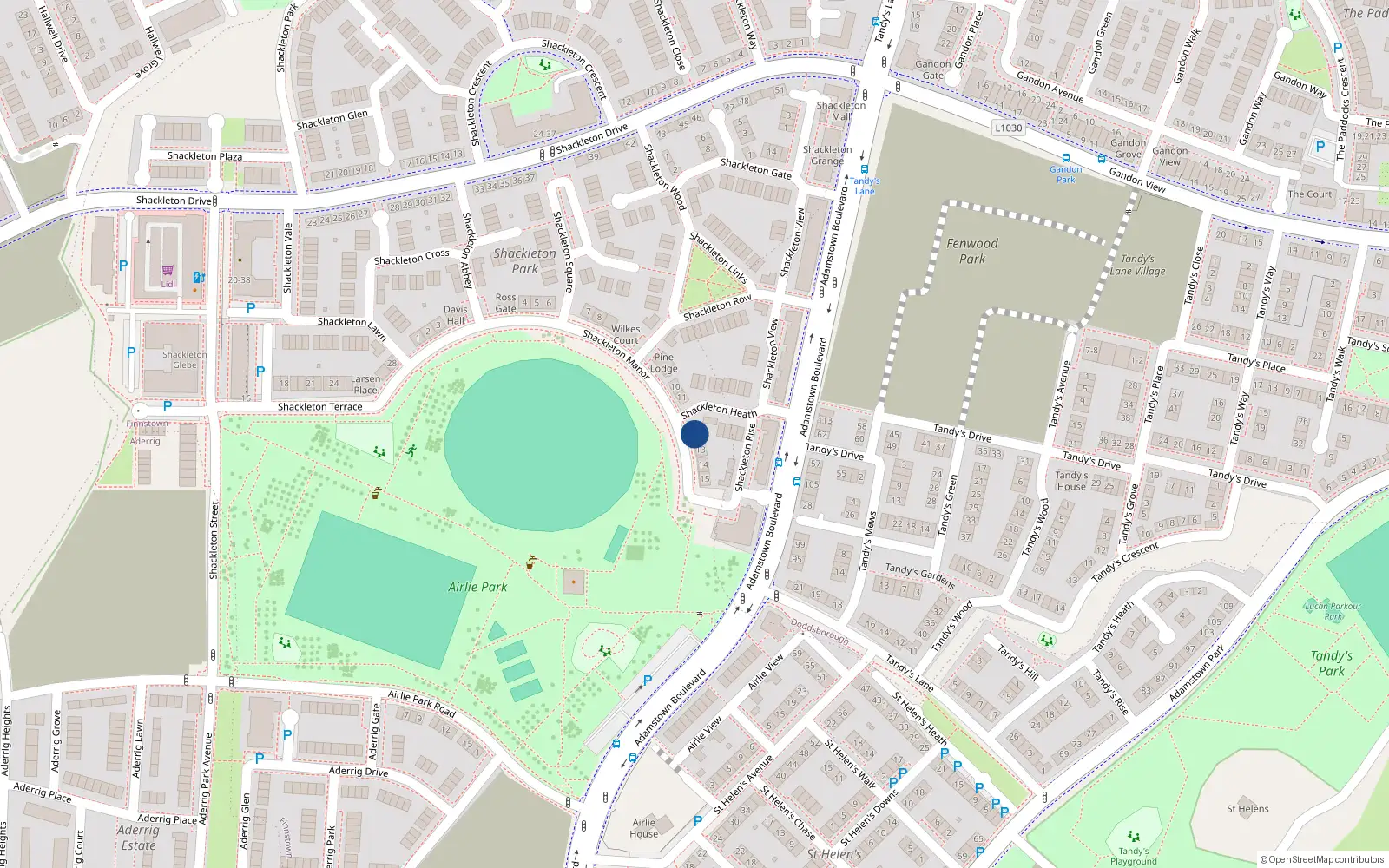 Overhead map showing the location of 12 Shackleton Manor, Shackleton Park, Lucan