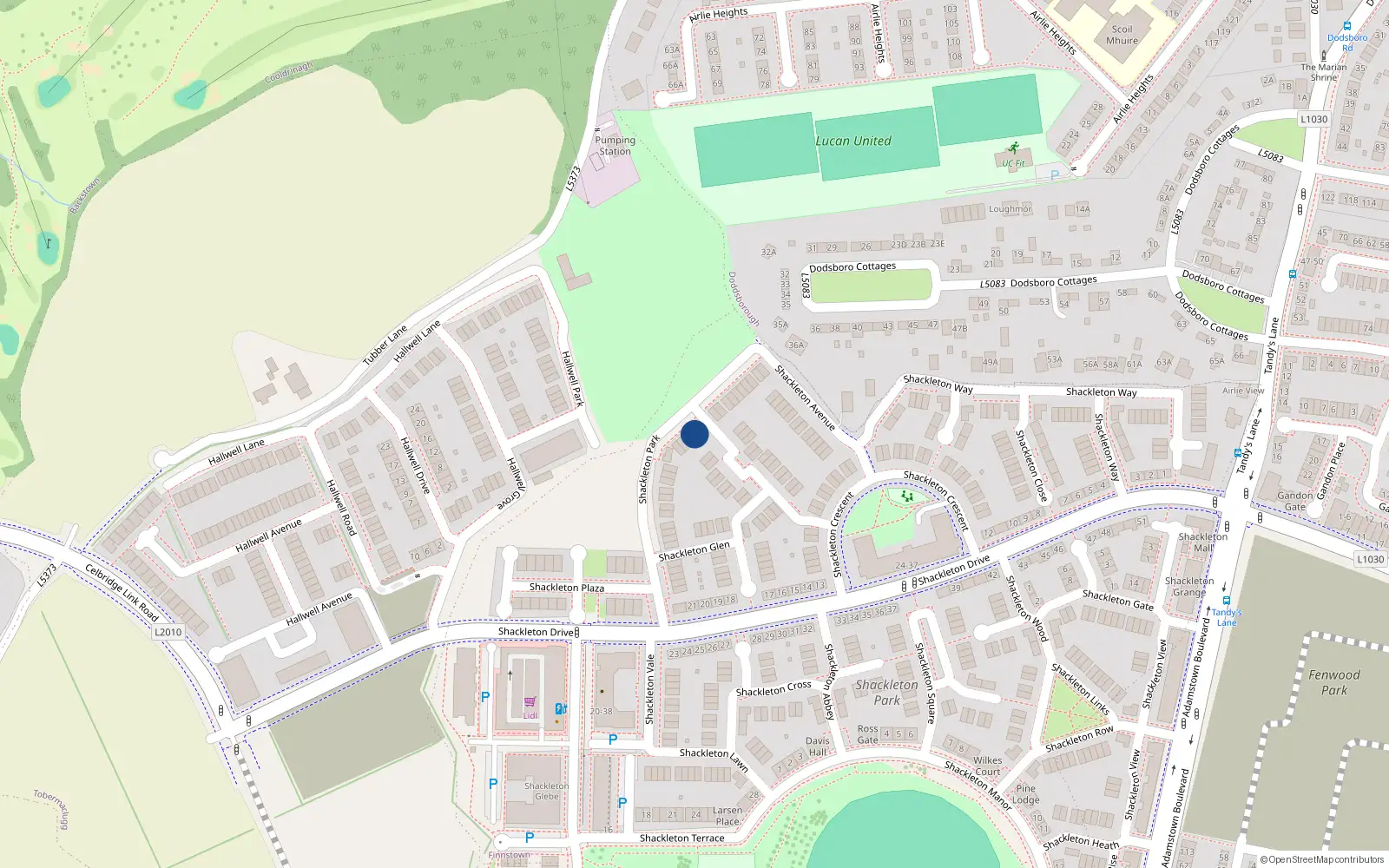 Overhead map showing the location of 12 Shackleton Park, Lucan