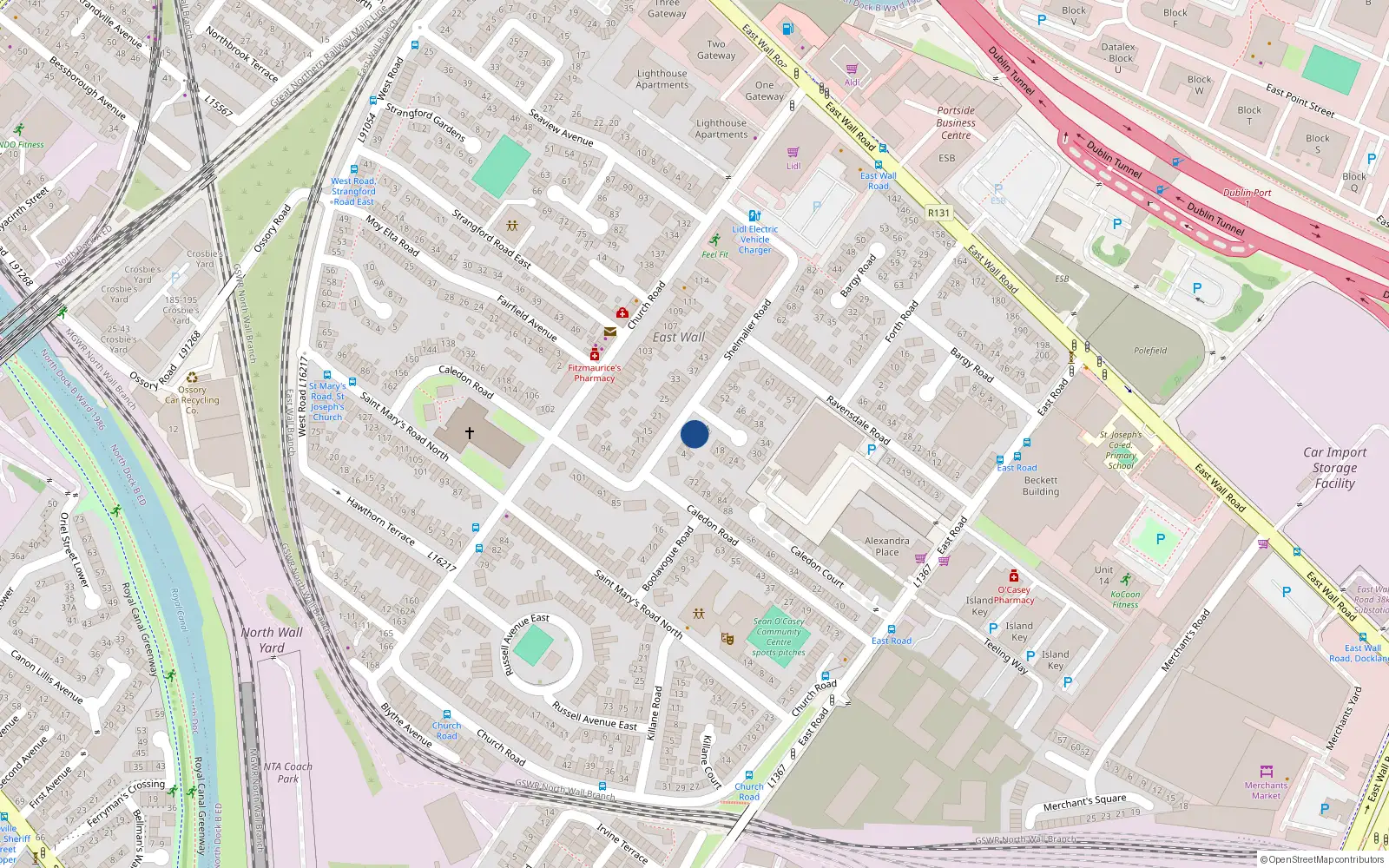Overhead map showing the location of 12 Shelmalier Road, Dublin 3
