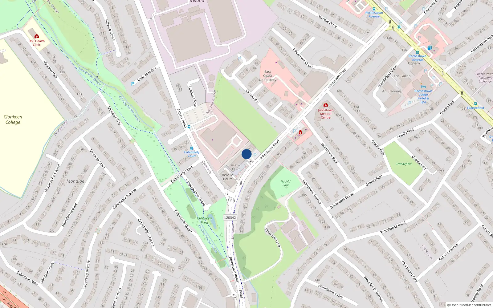 Overhead map showing the location of 12 Shrewsbury Lodge, Johnstown Road, Cabinteely