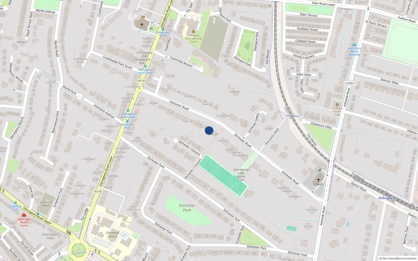Overhead map showing the location of 12 Silchester Road, Glenageary, Dublin