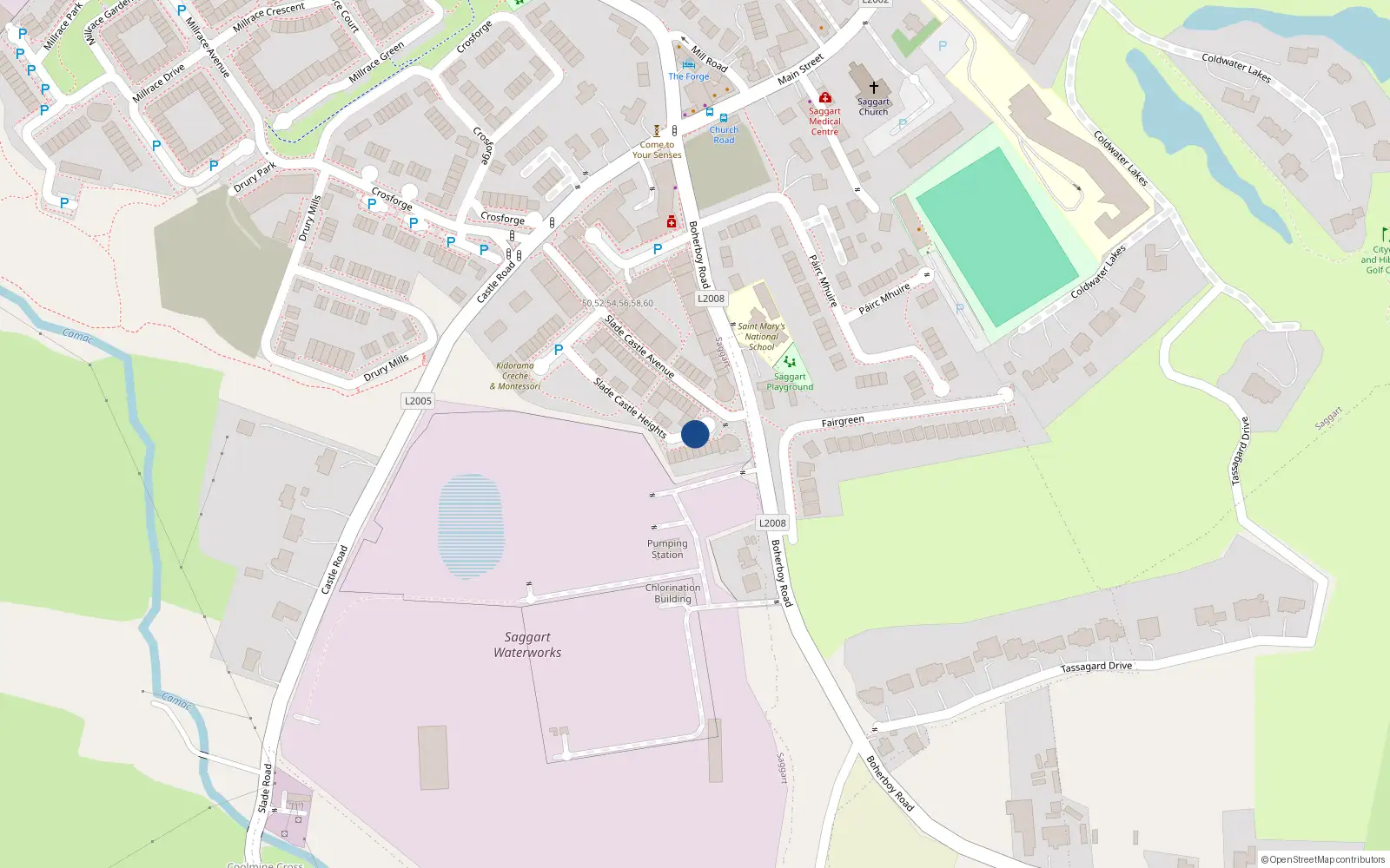 Overhead map showing the location of 12 Slade Castle View, Saggart