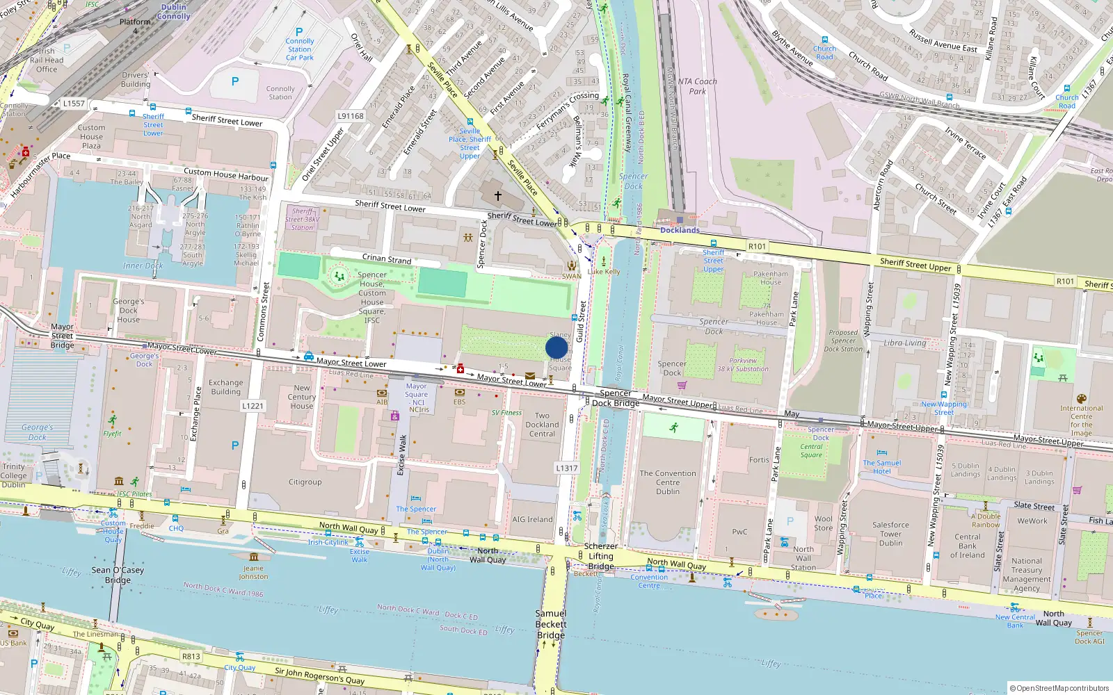 Overhead map showing the location of 12 Slaney House, Mayor St, Dublin 1