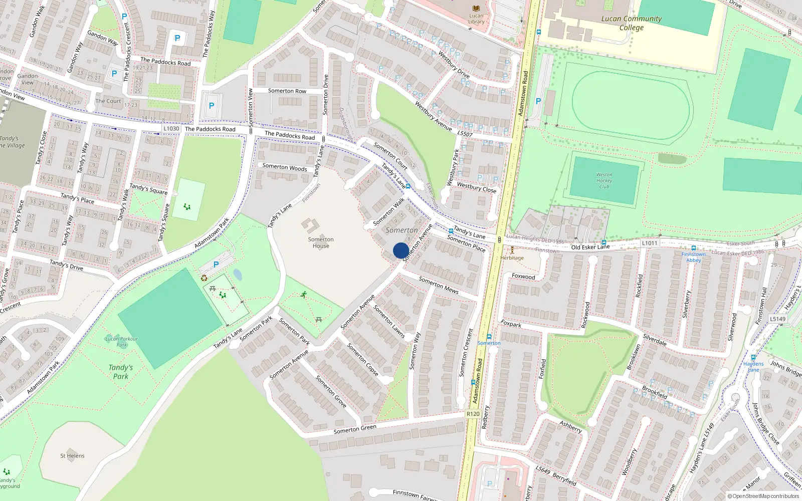 Overhead map showing the location of 12 Somerton Avenue, Finnstown