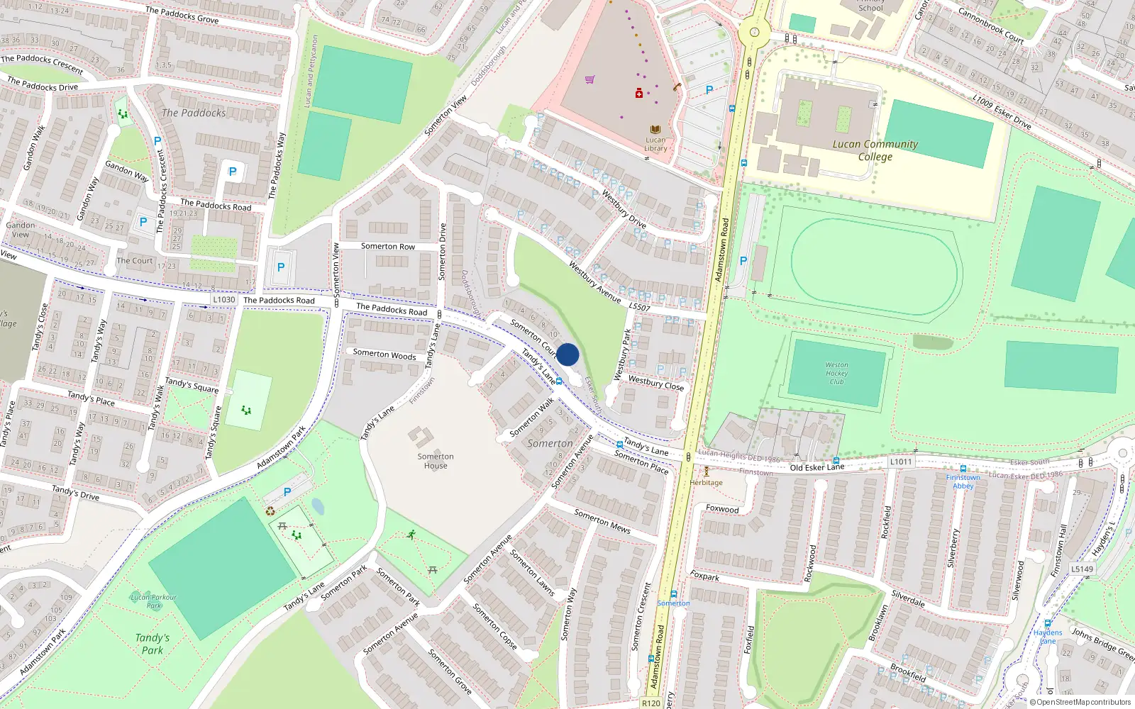 Overhead map showing the location of 12 Somerton Court, Lucan