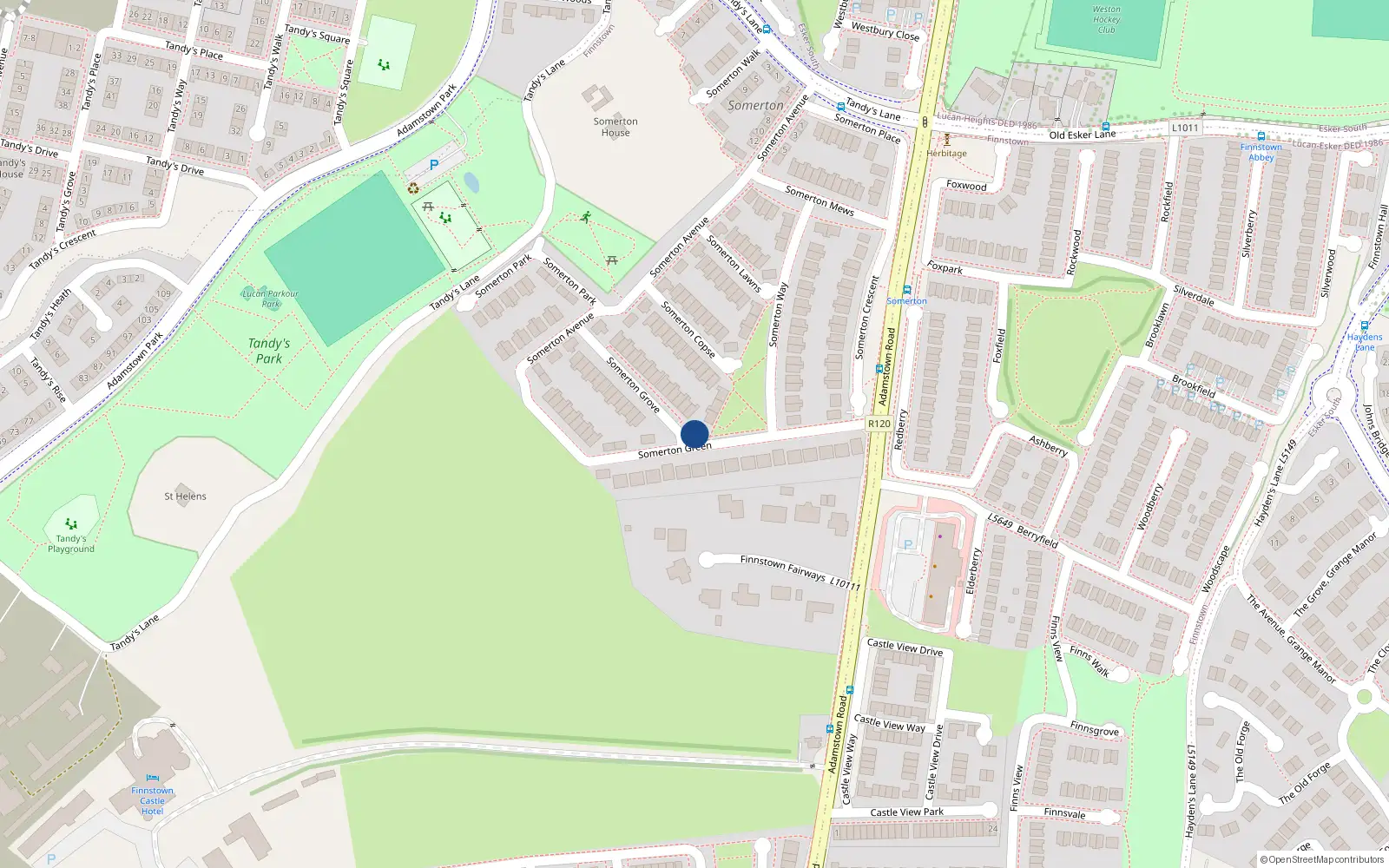 Overhead map showing the location of 12 Somerton Green, Lucan