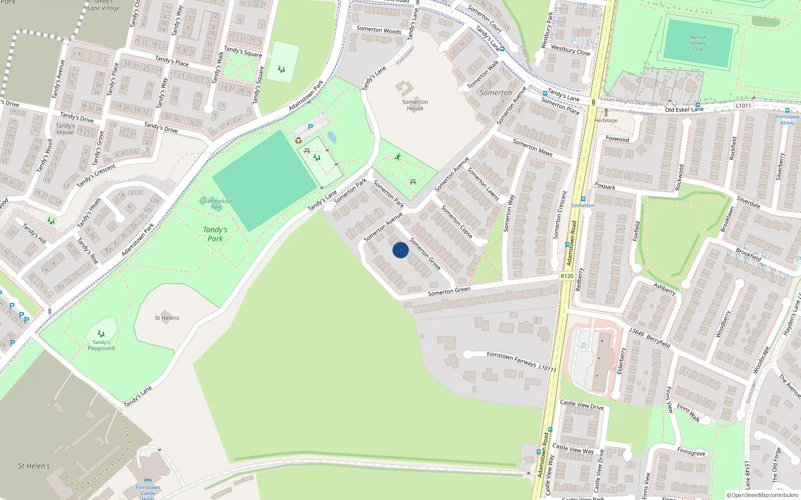 Overhead map showing the location of 12 Somerton Grove, Finnstown