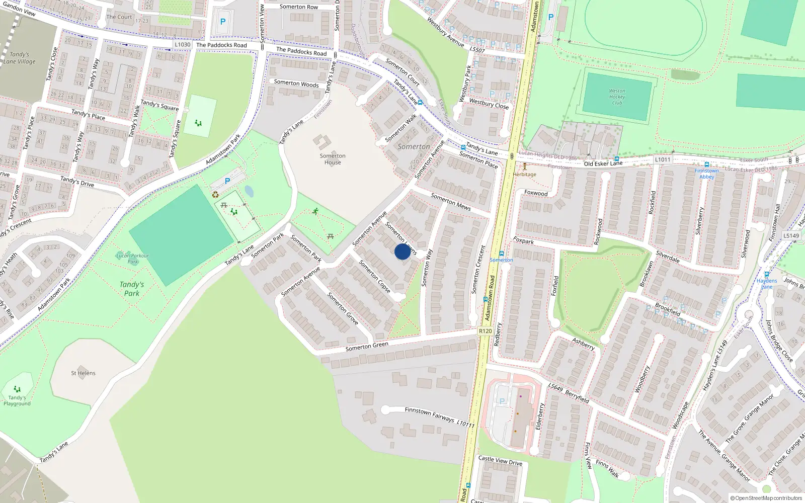 Overhead map showing the location of 12 Somerton Lawns, Finnstown