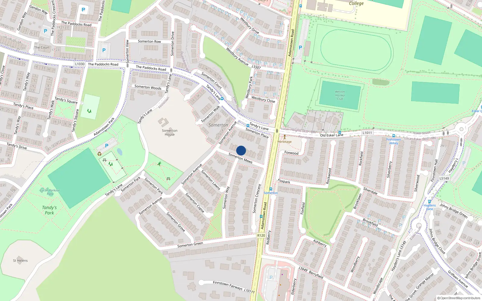 Overhead map showing the location of 12 Somerton Mews, Finnstown
