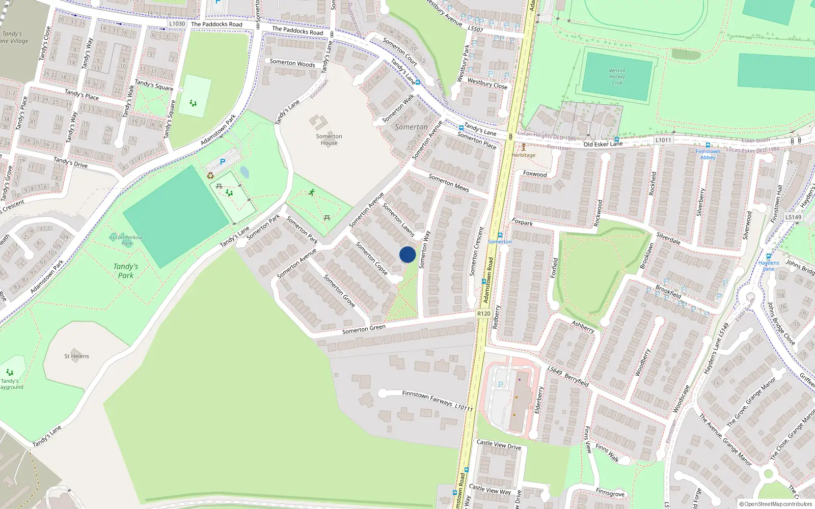 Overhead map showing the location of 12 Somerton Way, Lucan
