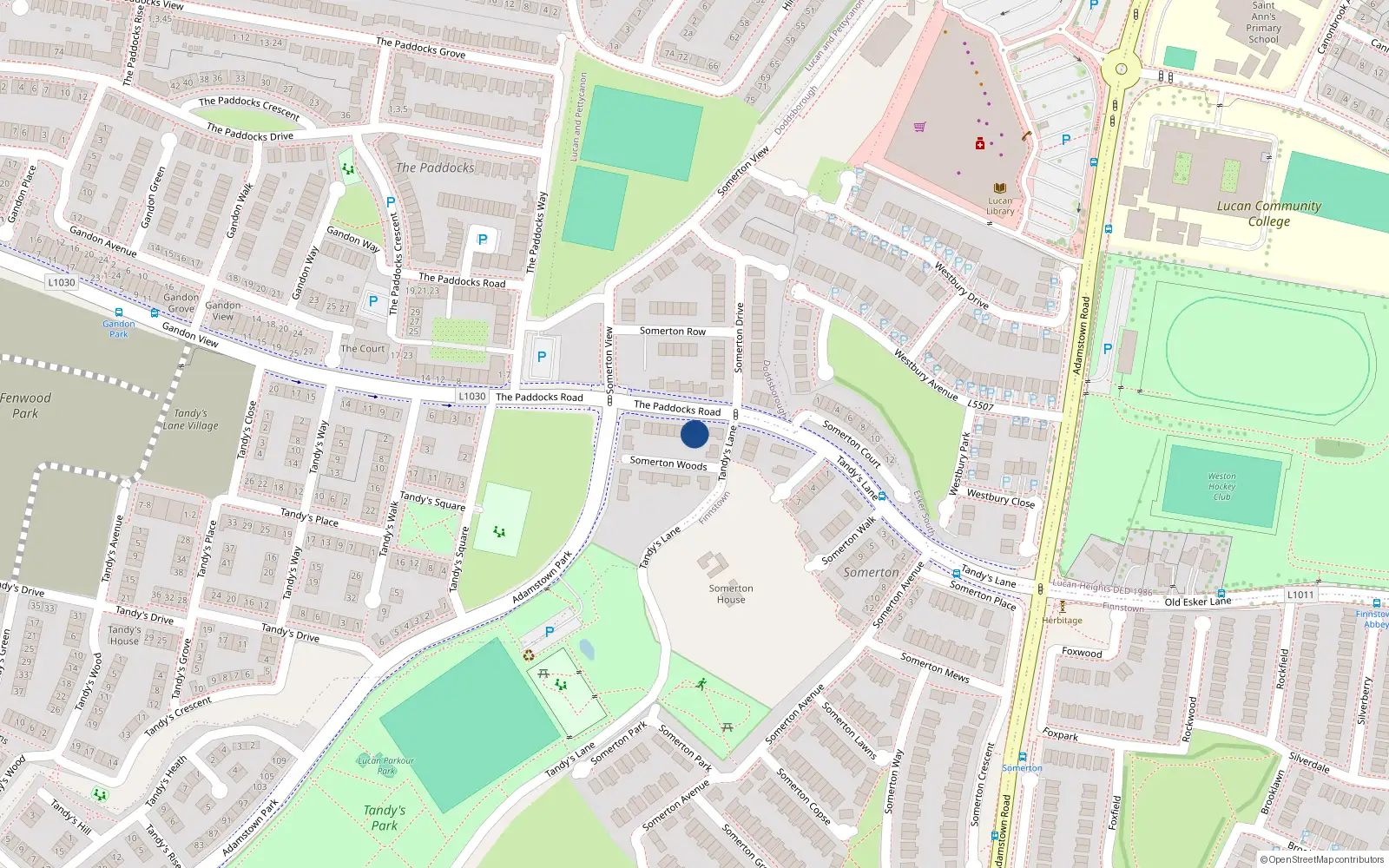 Overhead map showing the location of 12 Somerton Woods, Lucan
