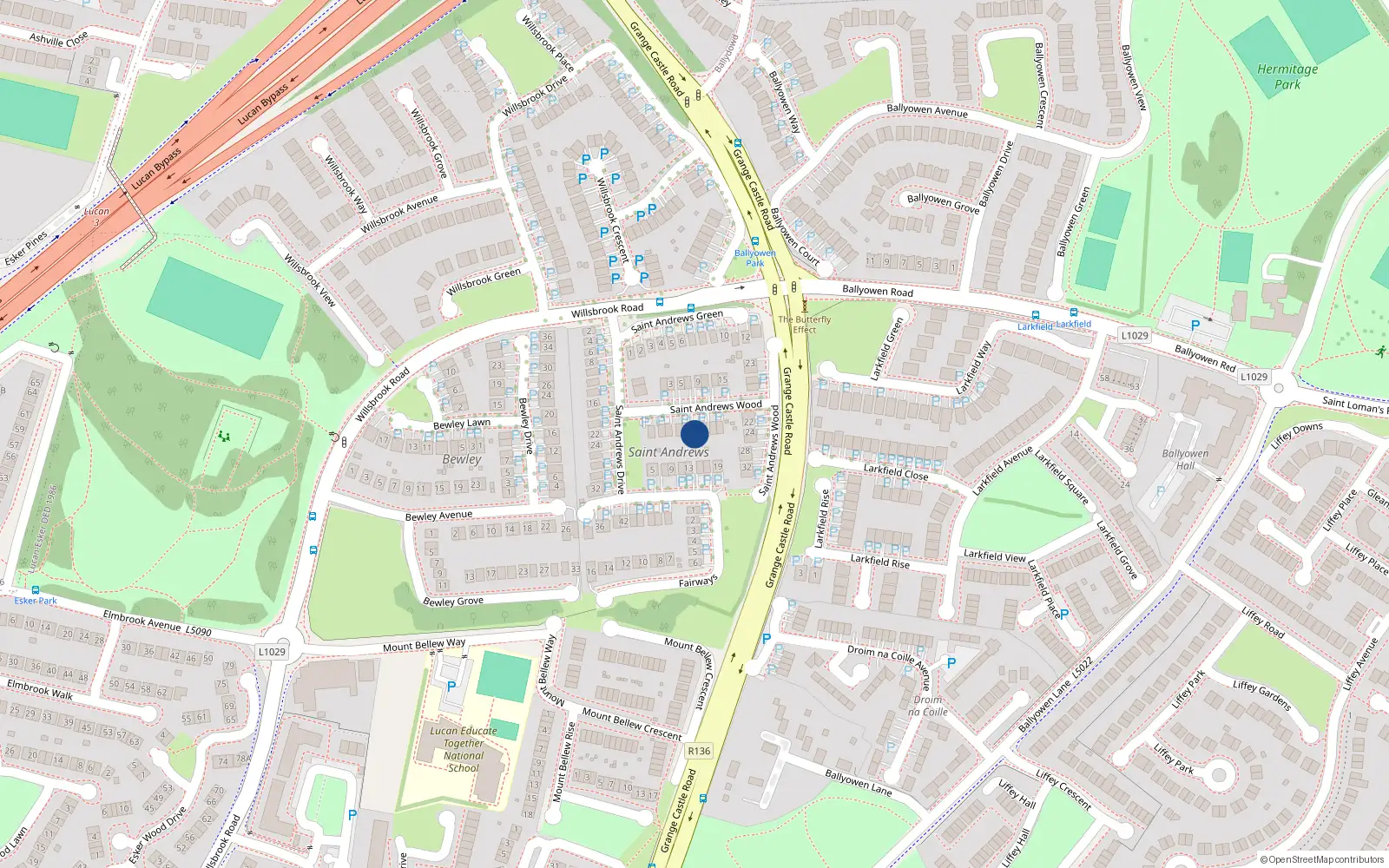 Overhead map showing the location of 12 St Andrews Wood, The Fairways, Lucan