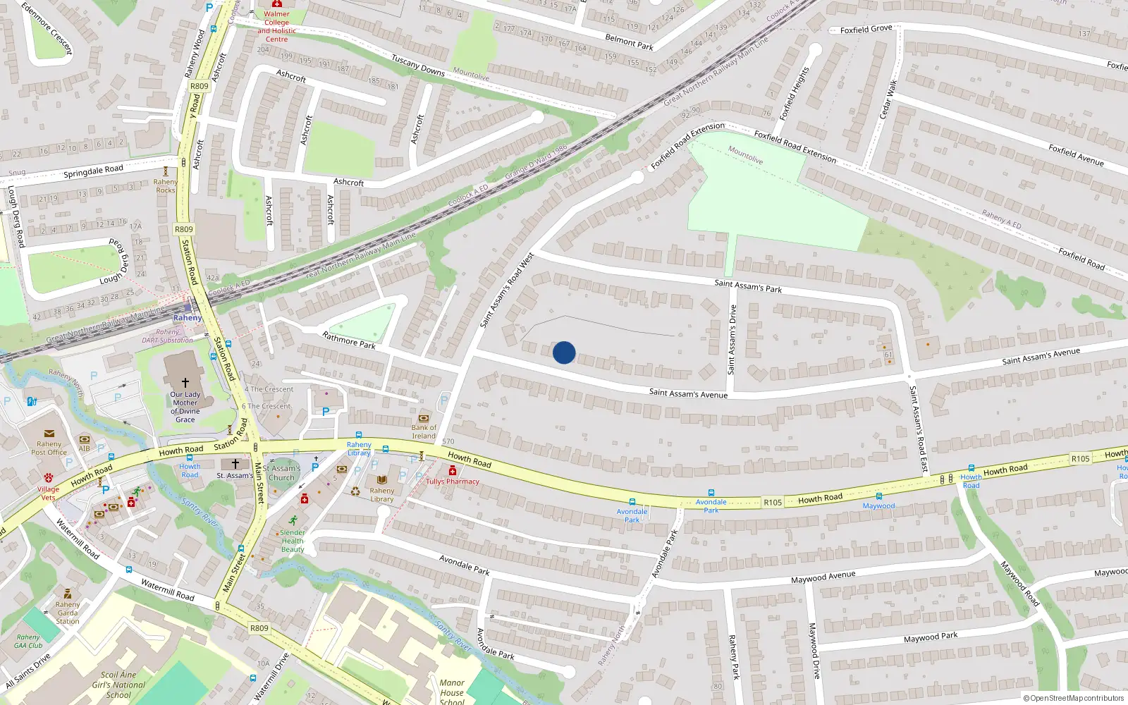 Overhead map showing the location of 12 St. Assams Avenue, Raheny, Dublin 5