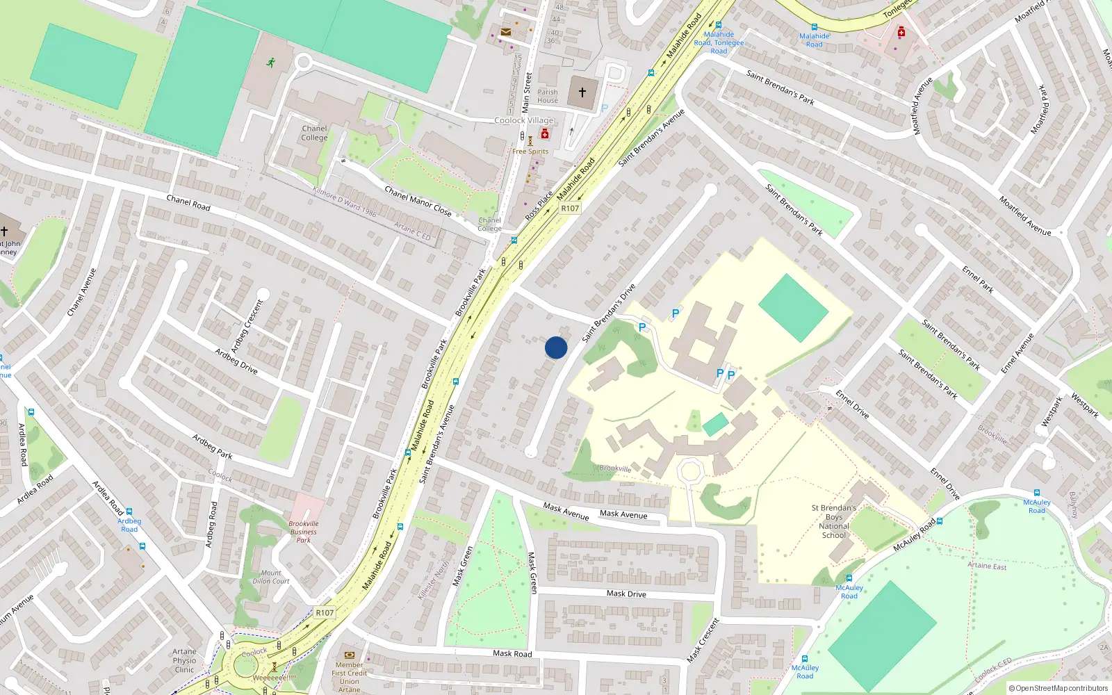 Overhead map showing the location of 12 St Brendans Drive, Coolock, Dublin 5
