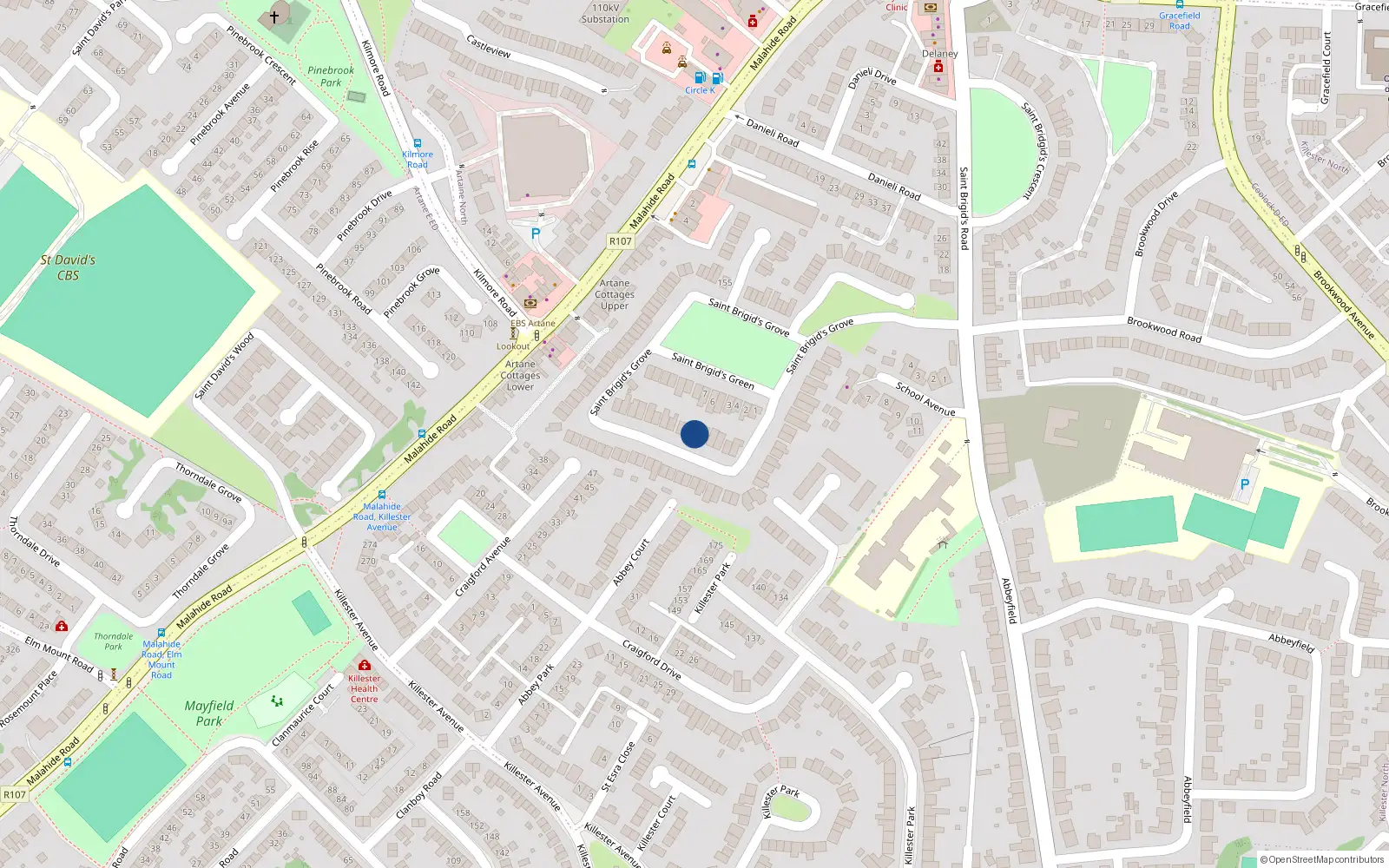 Overhead map showing the location of 12 St Brigids Grove, Artane, Dublin 5