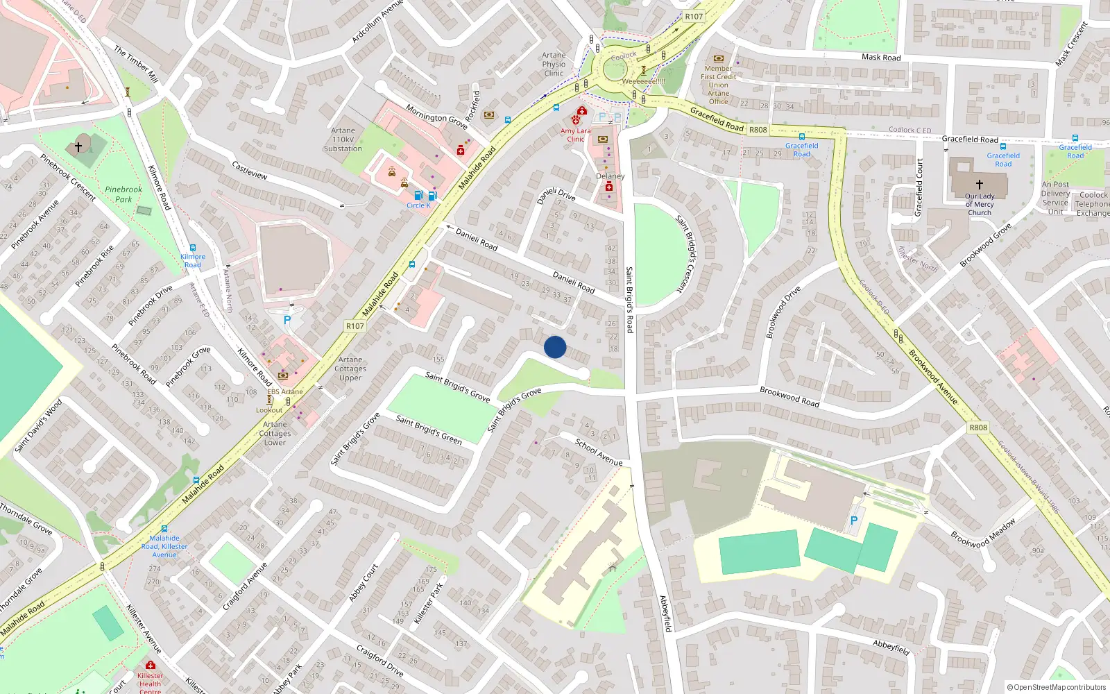 Overhead map showing the location of 12 St Brigids Lawn, Artane, Dublin 5