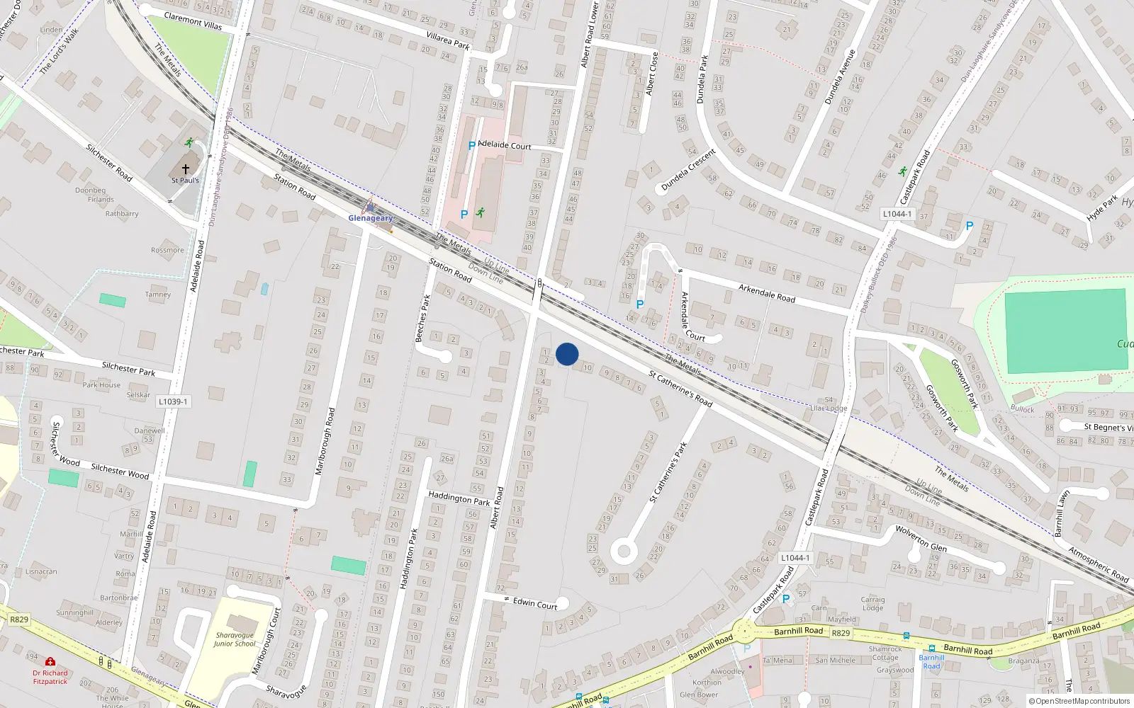 Overhead map showing the location of 12 St. Catherines Road, Glenageary, Co. Dublin