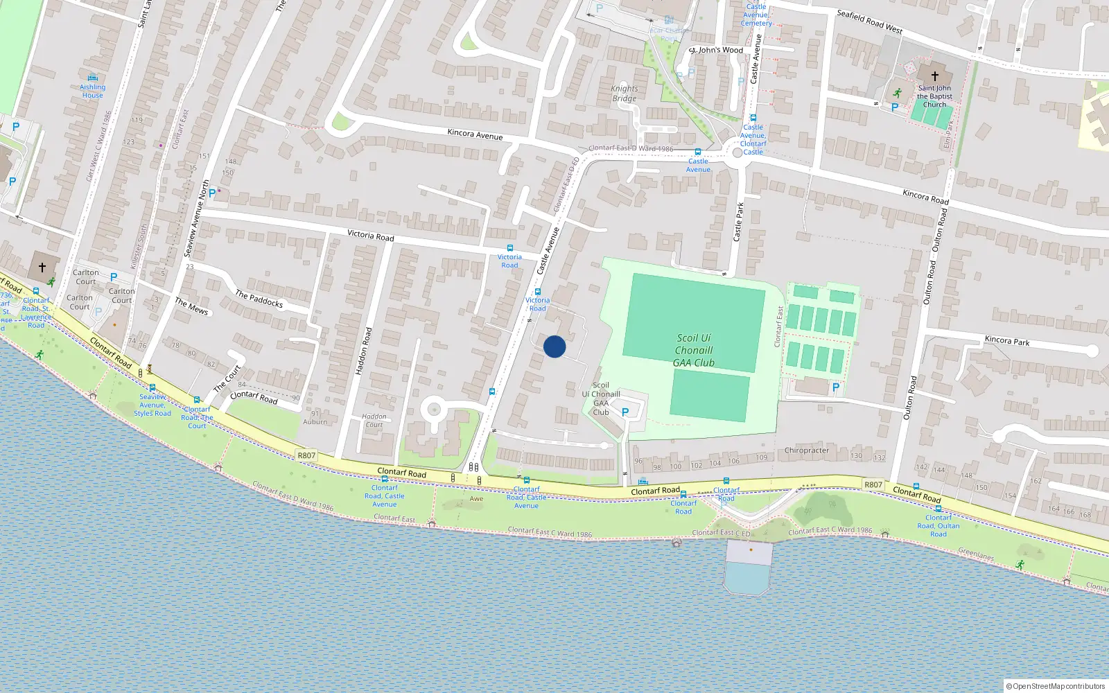 Overhead map showing the location of 12 St Davids Court, Castle Avenue, Clontarf Dublin 3