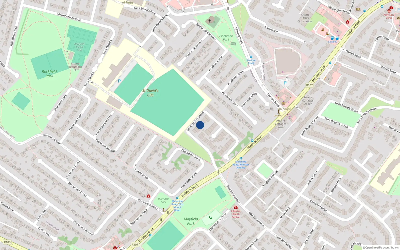 Overhead map showing the location of 12 St. Davids Wood, Artane