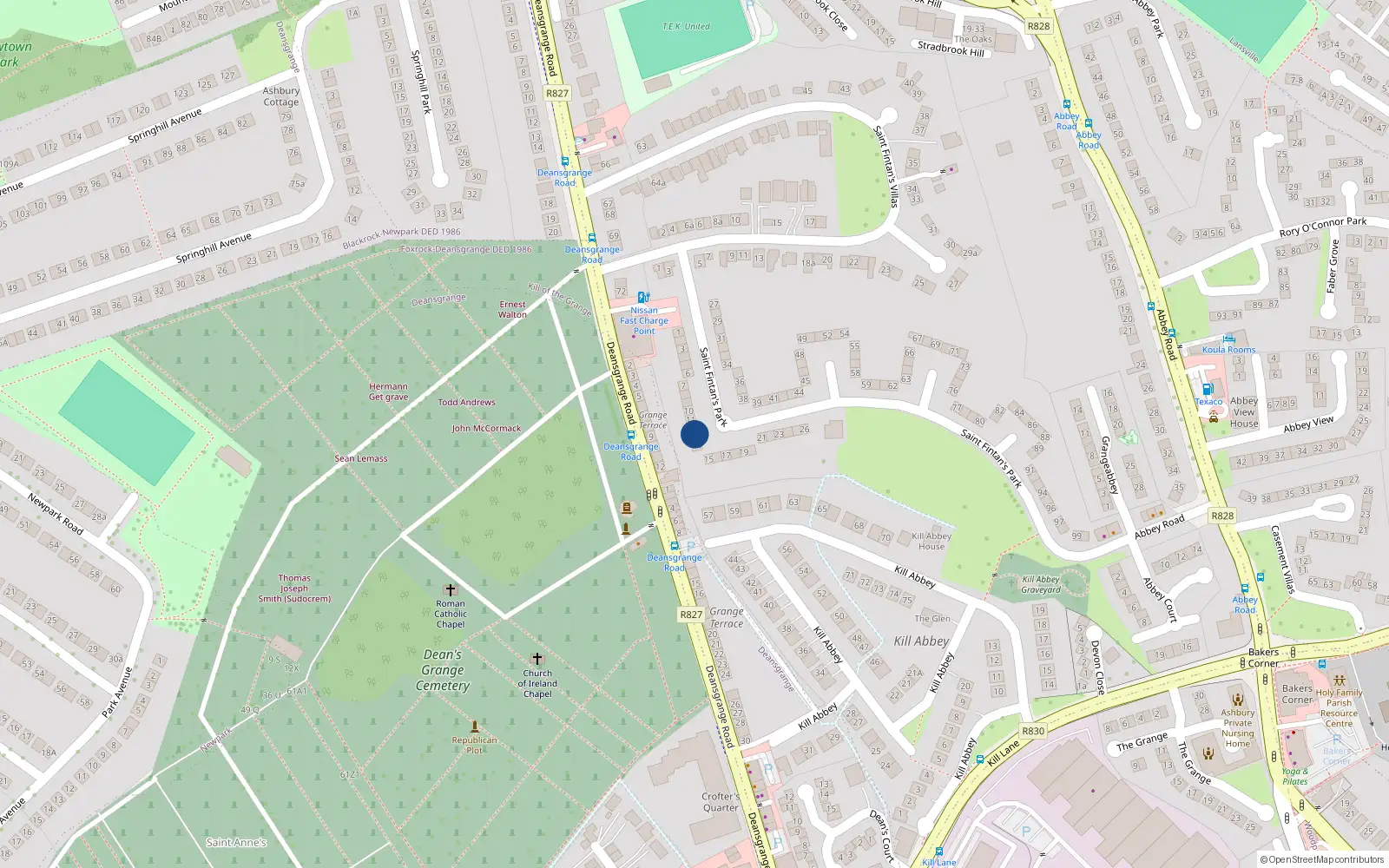 Overhead map showing the location of 12 St Fintans Terrace, Deansgrange, Dublin