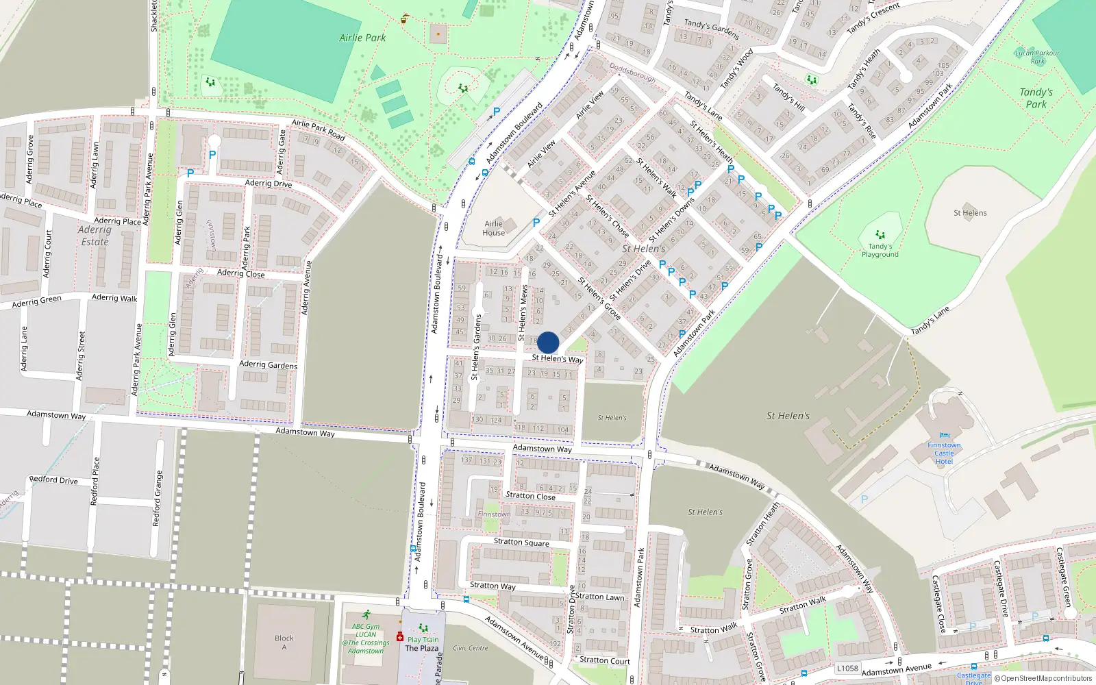 Overhead map showing the location of 12 Saint Helens Way, Lucan