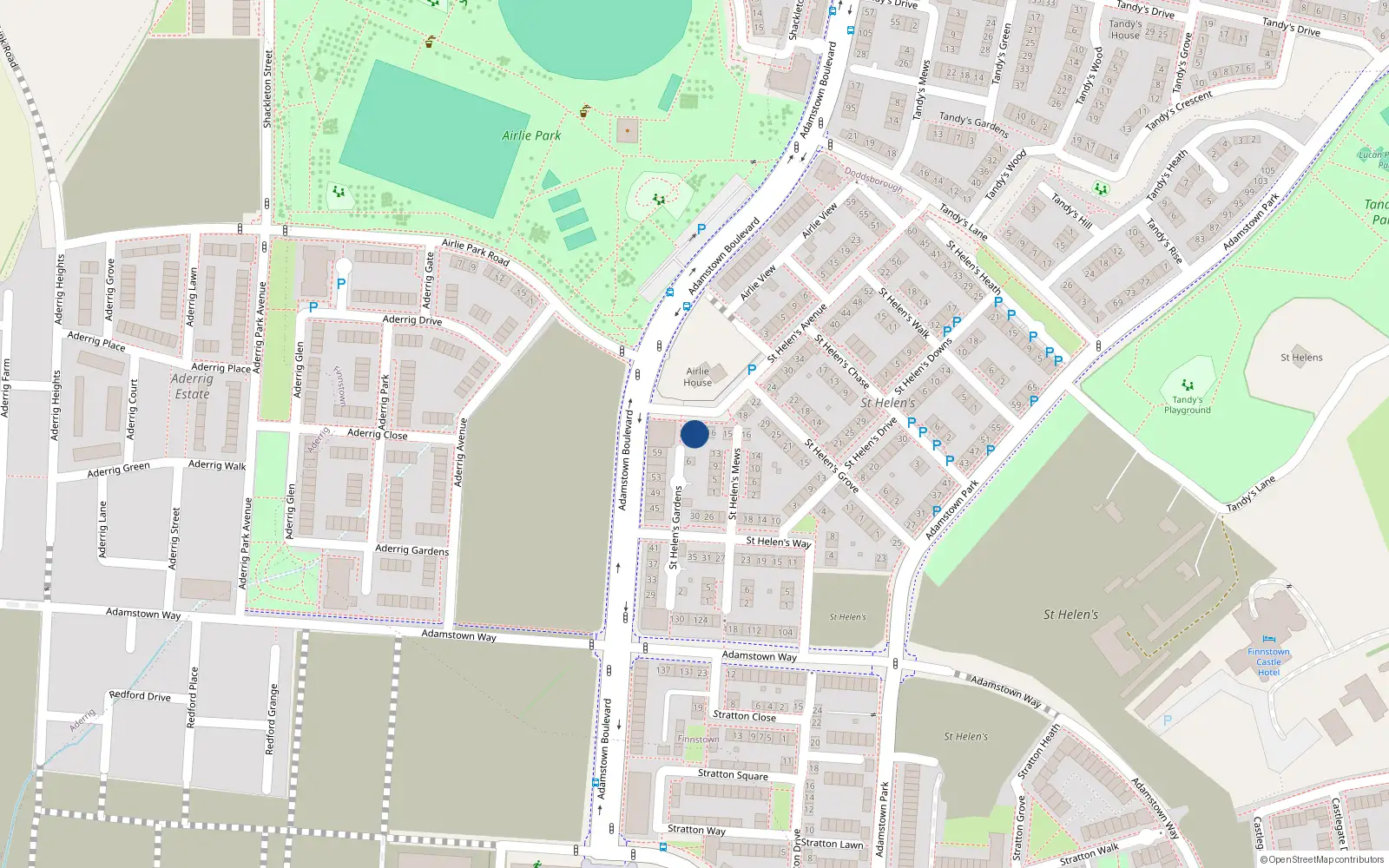 Overhead map showing the location of 12 St Helens Avenue, St Helens, Adamstown