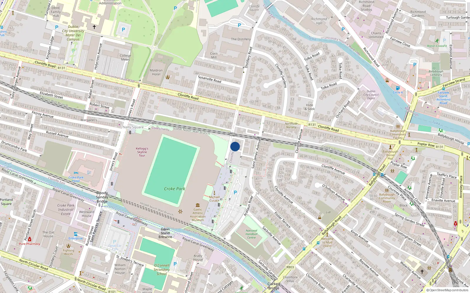 Overhead map showing the location of 12 Saint Joseph's Avenue, Dublin 3