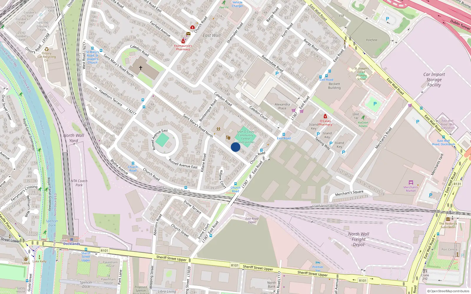 Overhead map showing the location of 12 St Marys Road, East Wall, Dublin 3