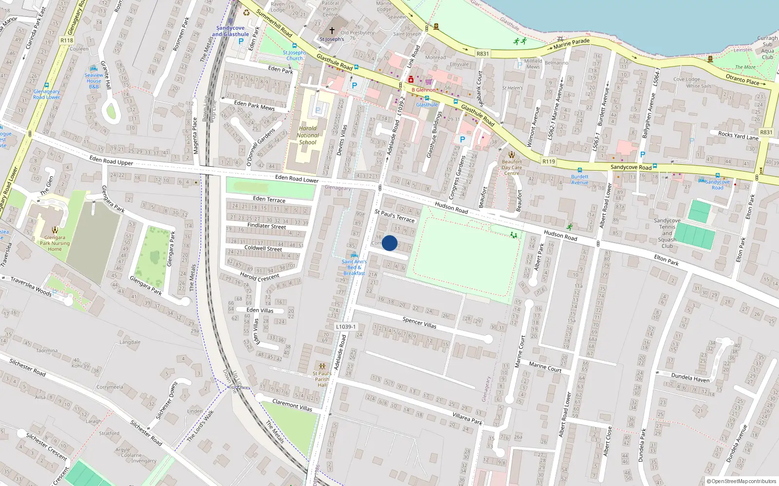 Overhead map showing the location of 12 St Peters Terrace, Glenageary, Dublin