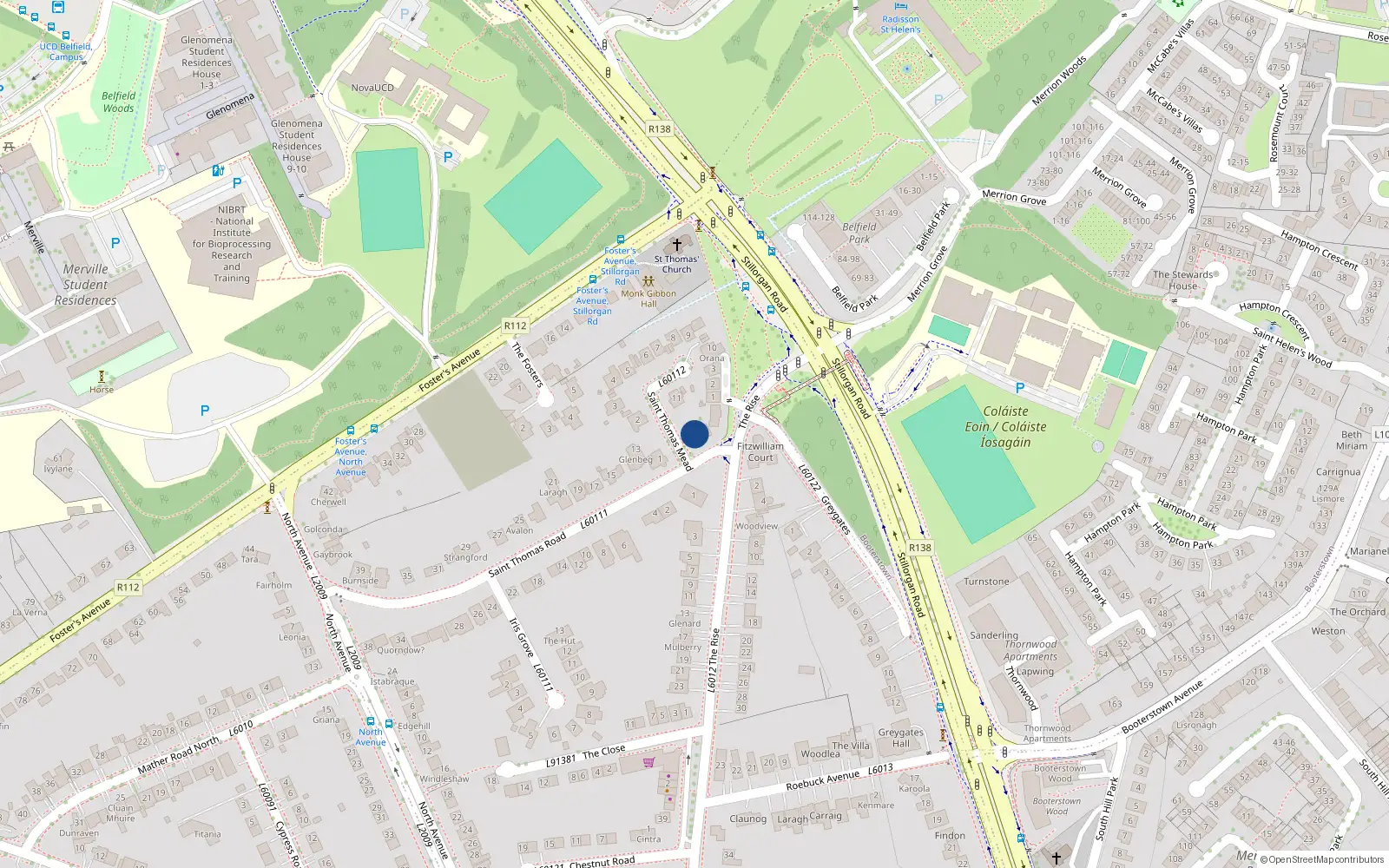 Overhead map showing the location of 12 St Thomas Meade, Mount Merrion, Blackrock